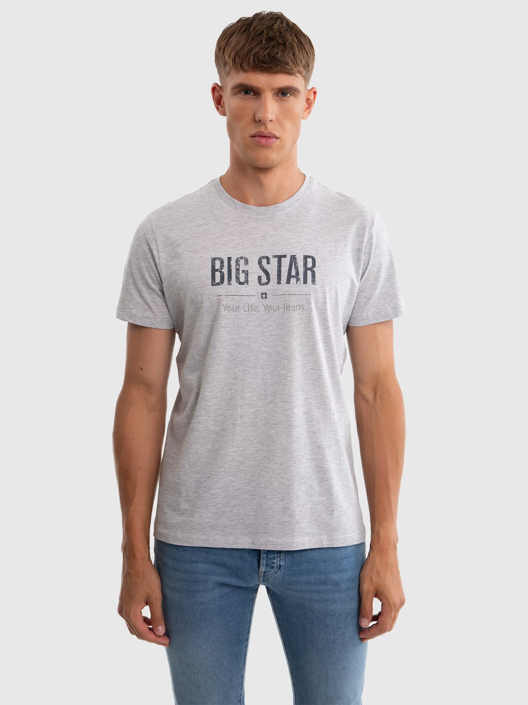 Koszulka męska o klasycznym kroju szara Bruno 901