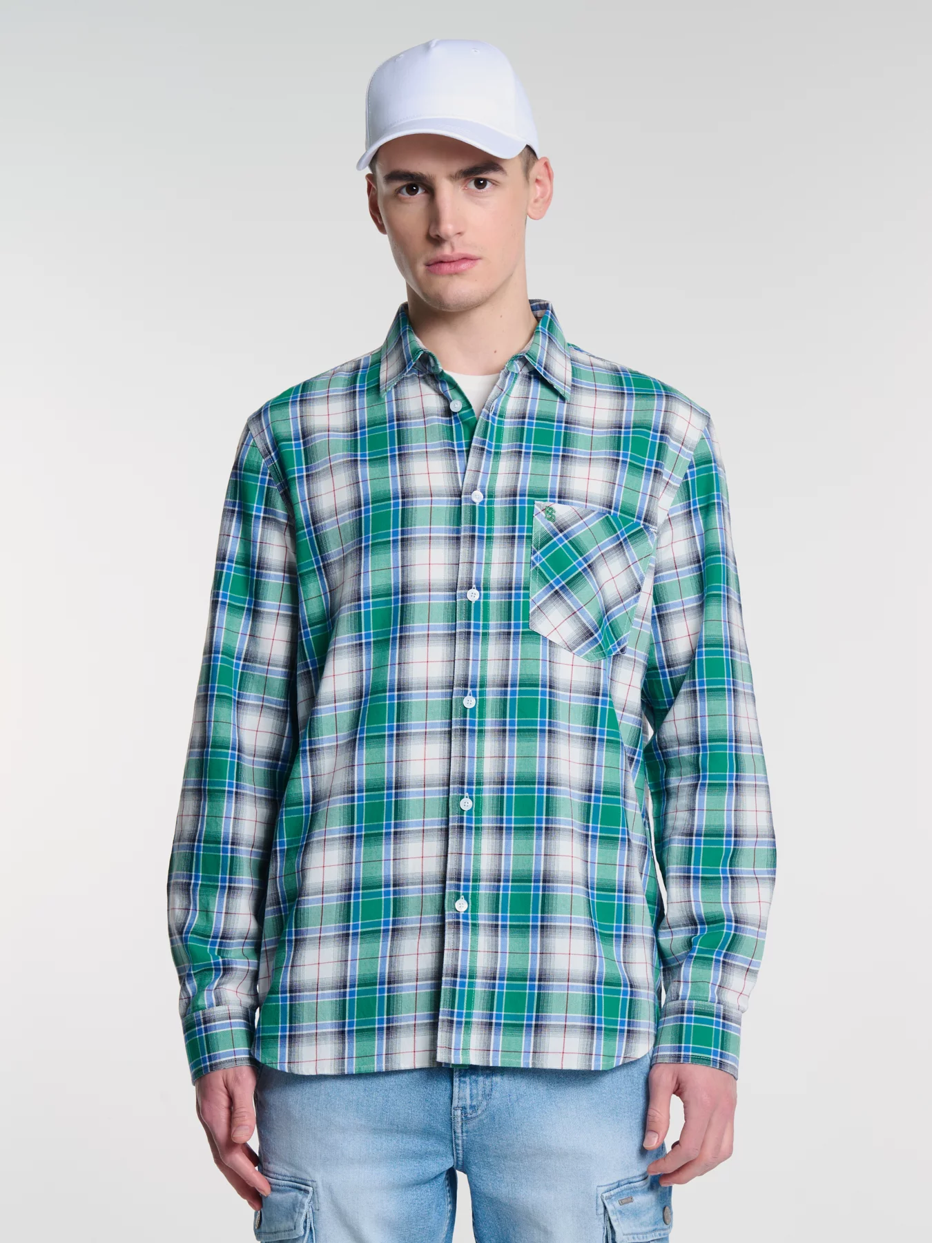 Koszula męska bawełniana w kratę zielona Griners 301