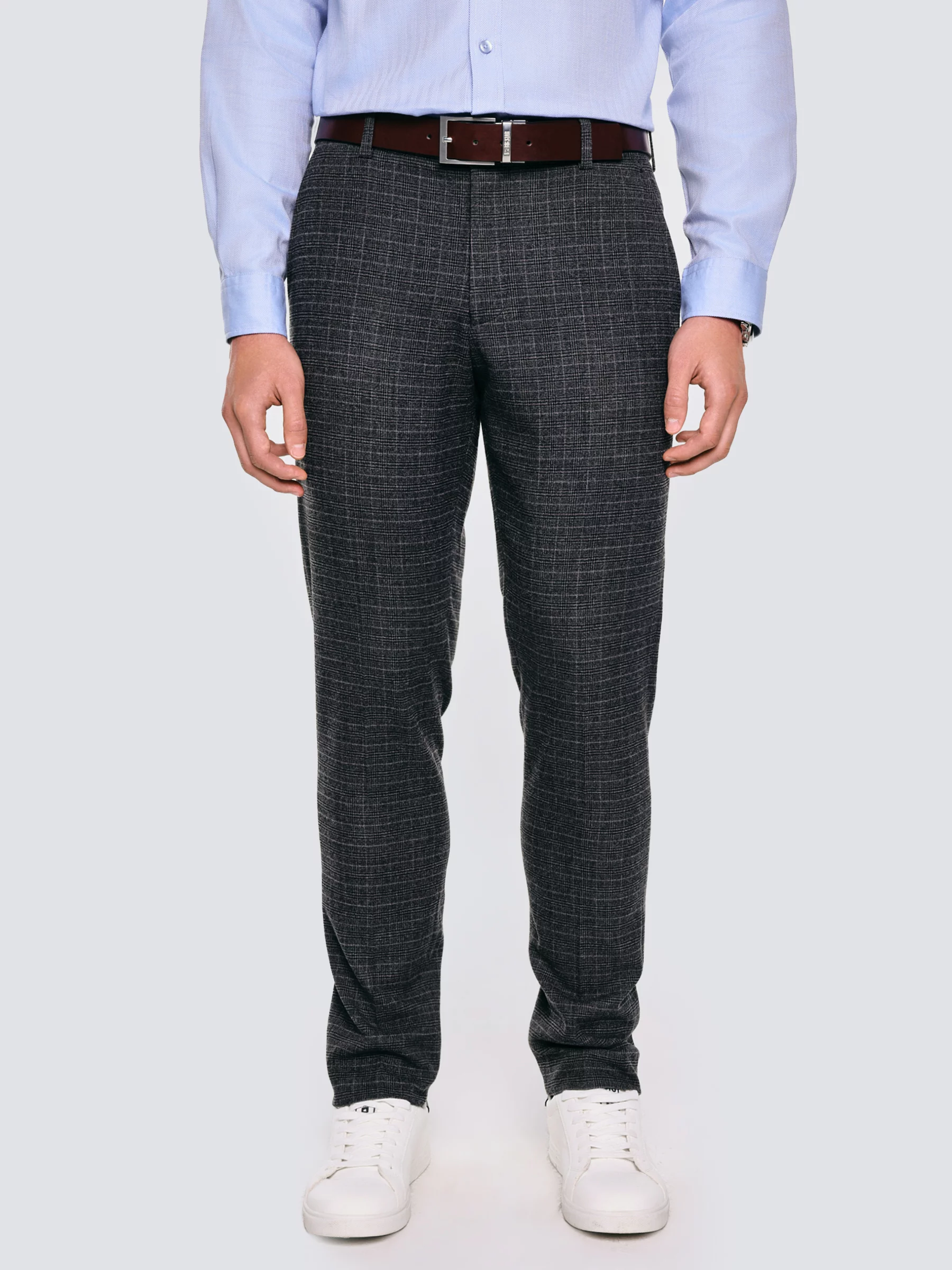 Spodnie męskie z kantem w kratę szare Jordini 903