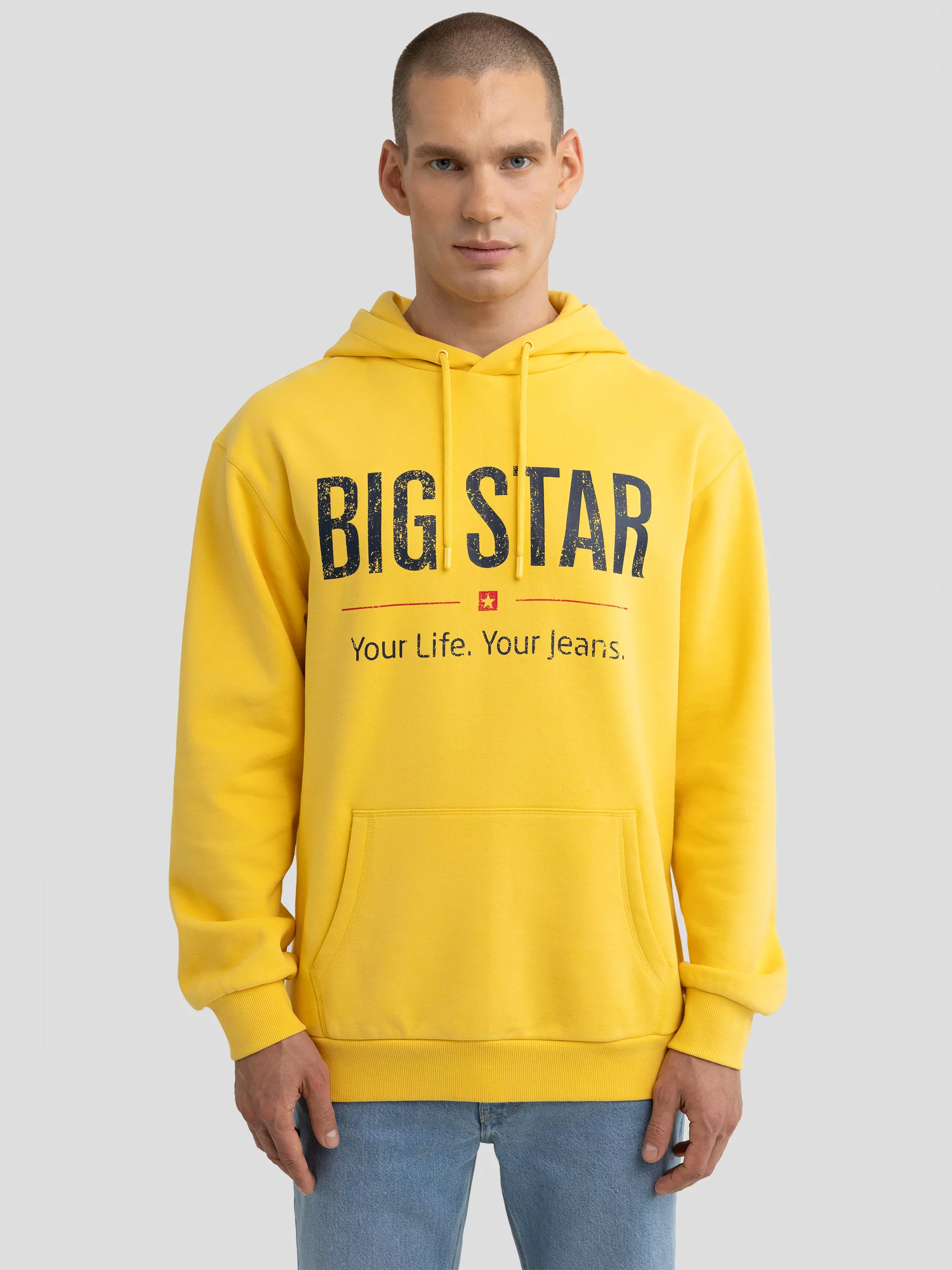 Bluza męska z kapturem z logo BIG STAR żółta Ashlyno 201