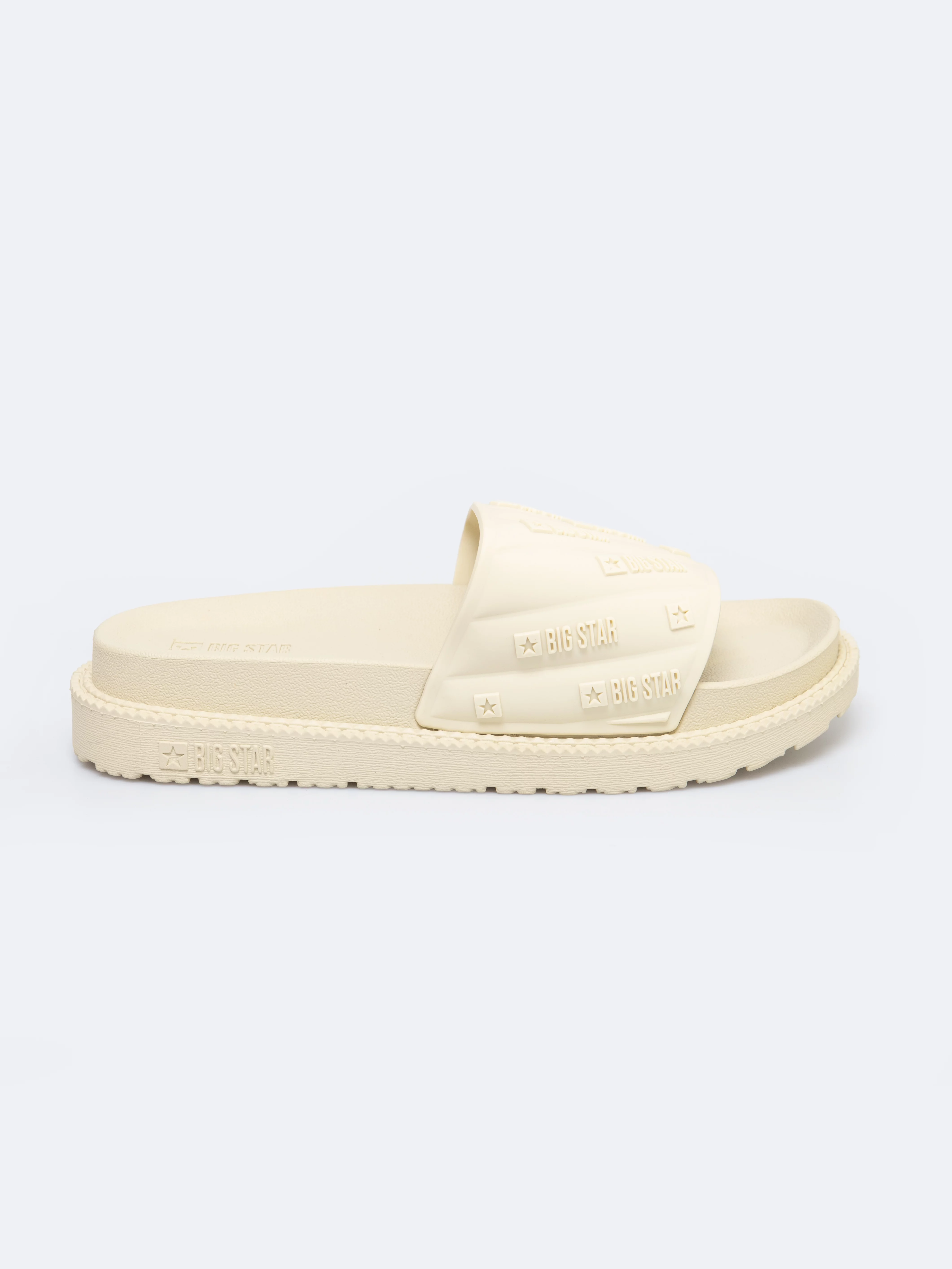 Klapki damskie na podwyższonej podeszwie beżowe RR274A542 801