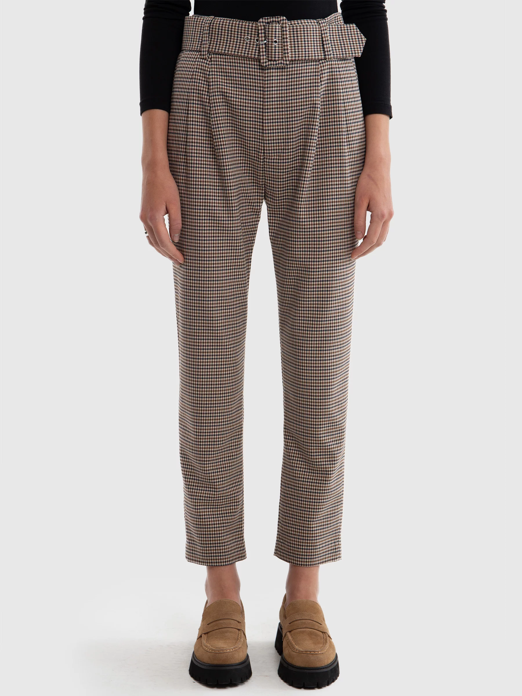 Spodnie damskie cygaretki z wysokim stanem w kratę Melisanai 000/ Melisana 000