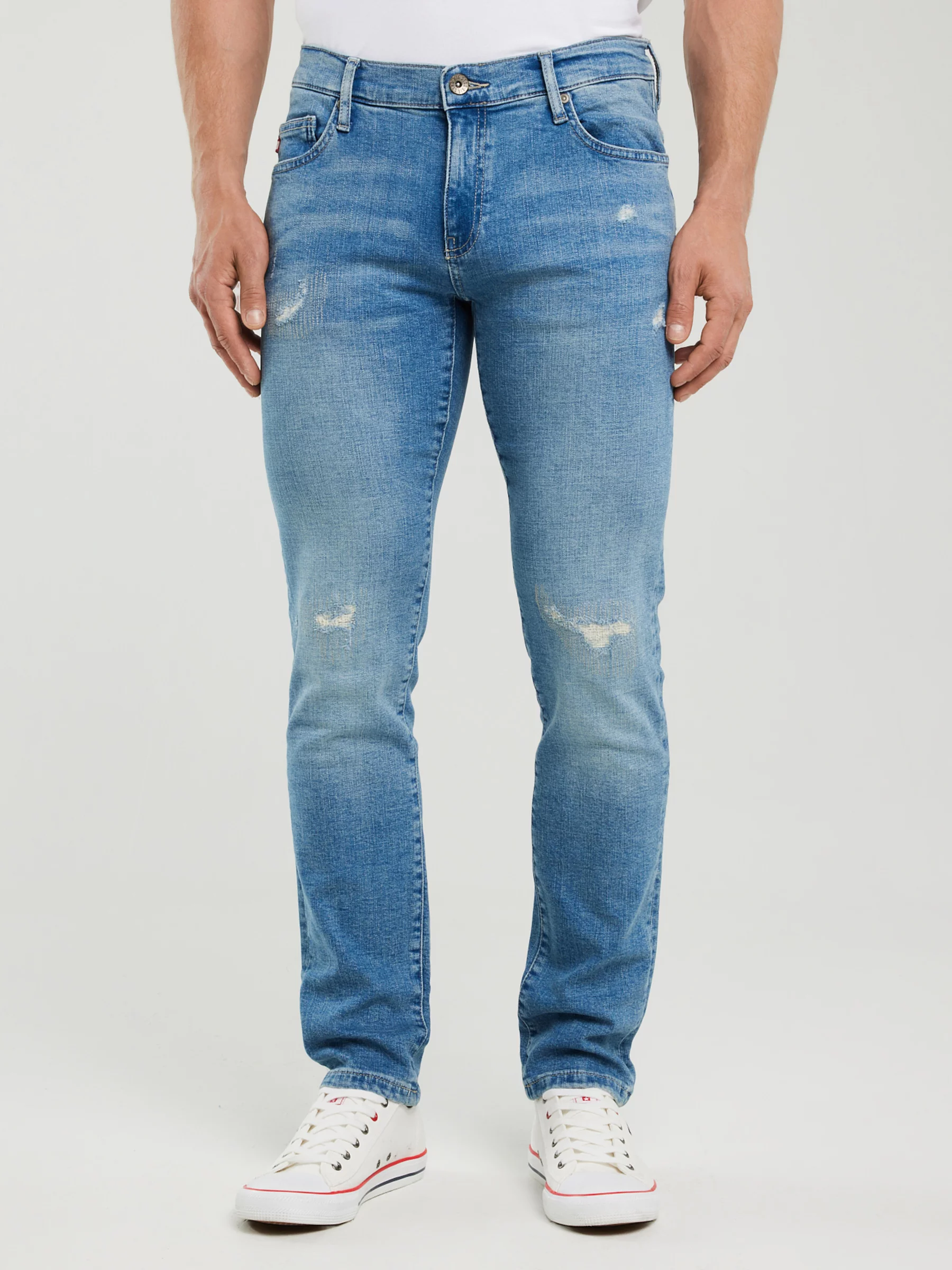 Jeansy męskie skinny z przetarciami niebieskie Jeffray 298