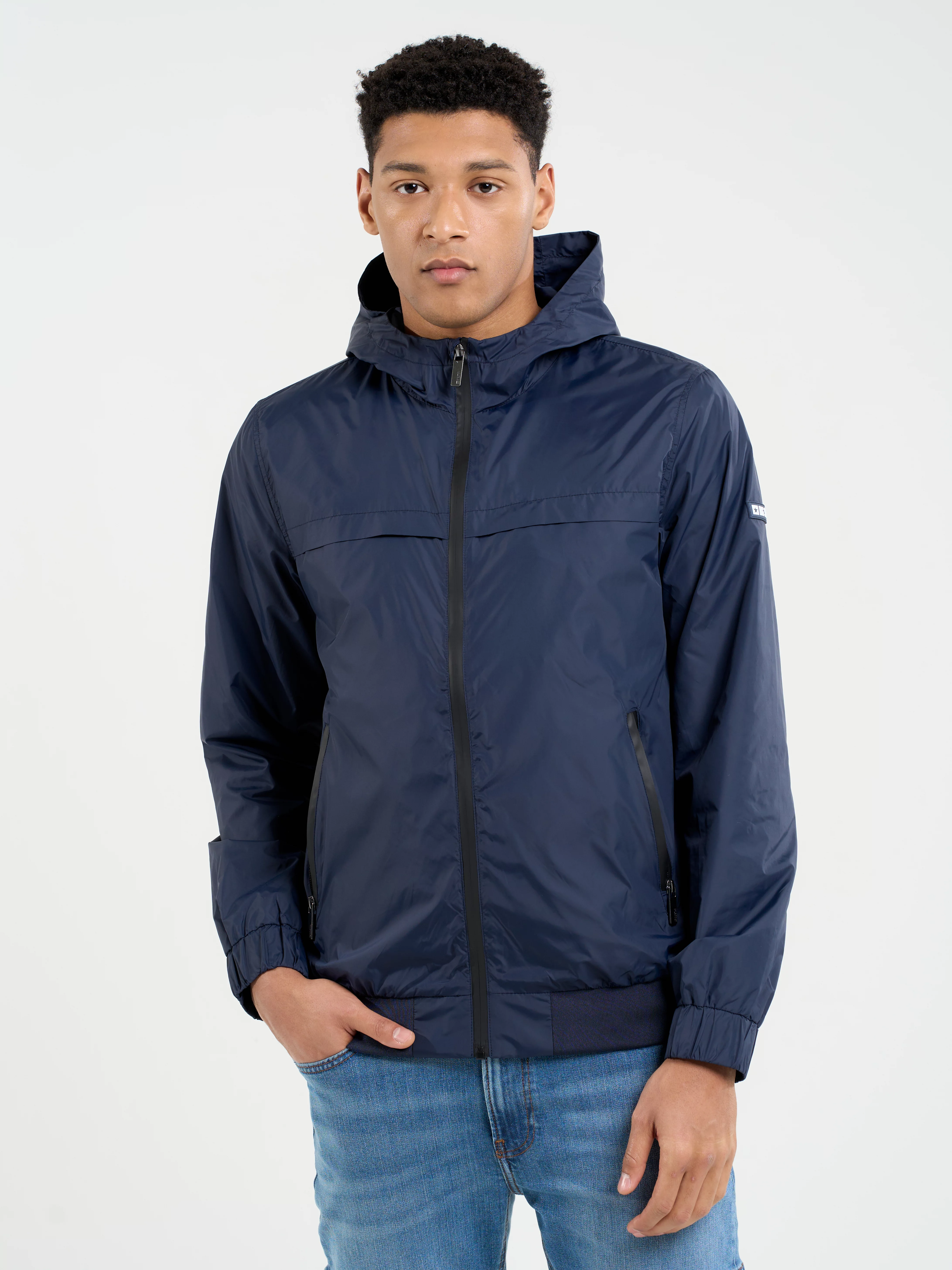 Kurtka męska ze ściągaczami z kapturem granatowa Ronabi 403