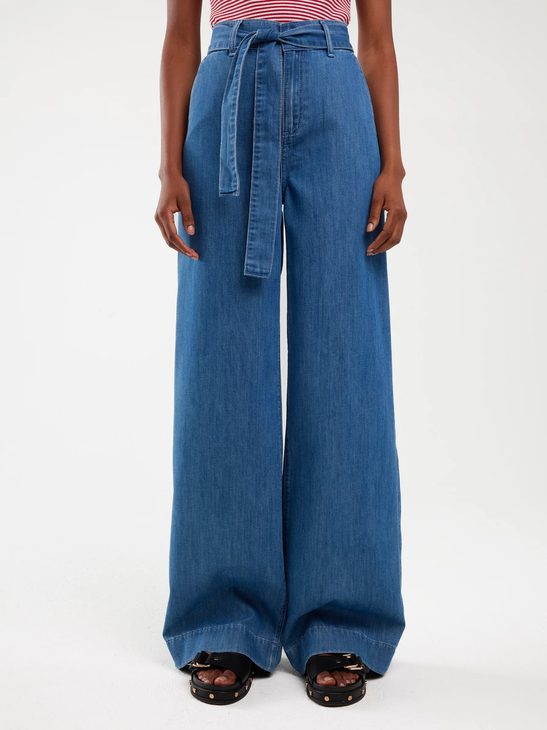 Jeansy damskie wide z paskiem niebieskie Julii 312