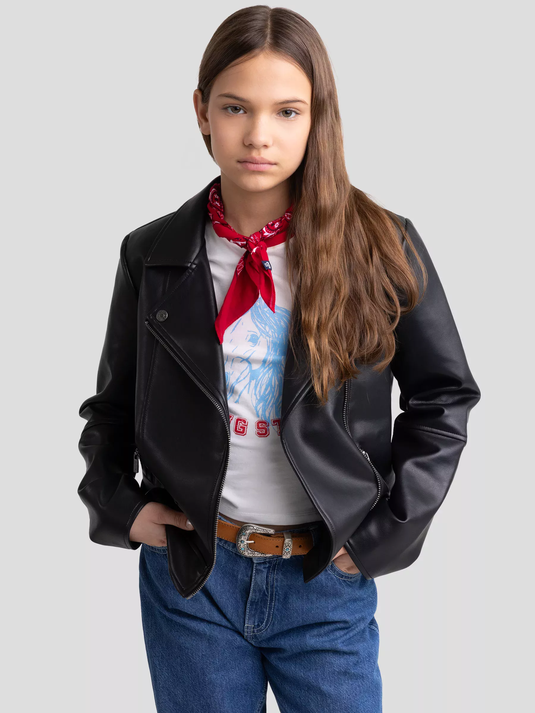 Kurtka dziewczęca ramoneska czarna Aria 906