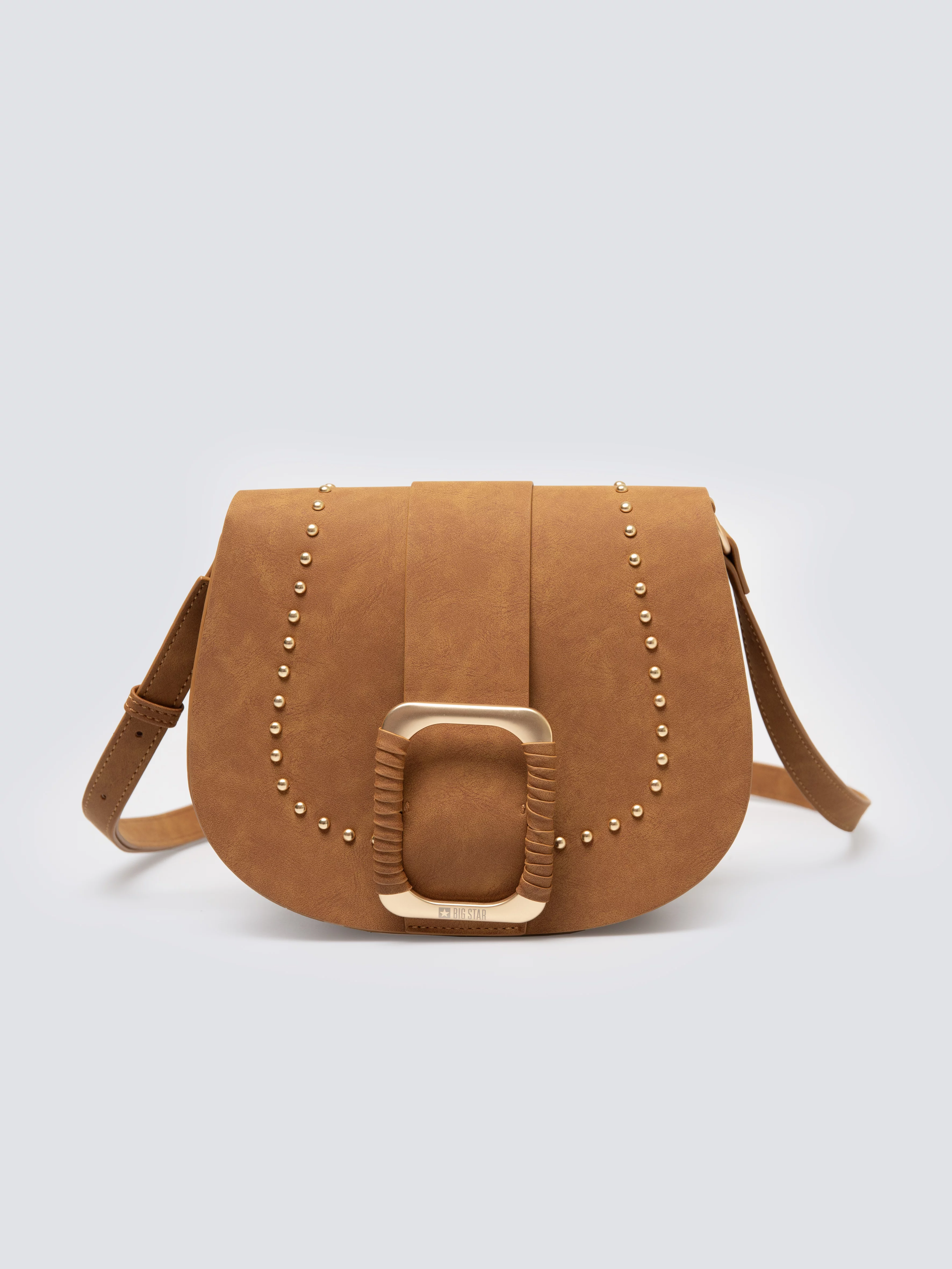 Torebka damska crossbody z ozdobną klamrą i nitami brązowa Lulua 803