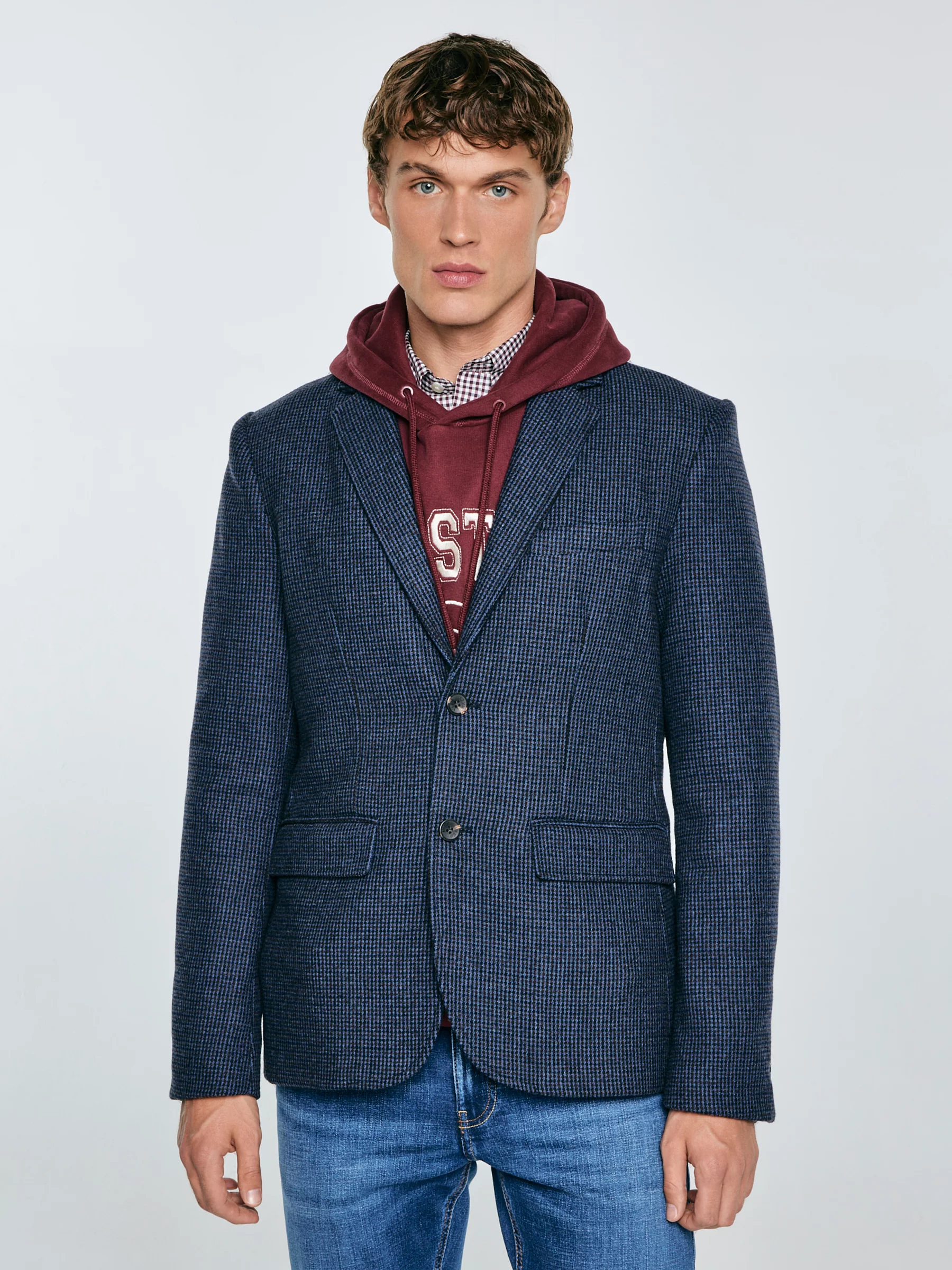 Marynarka męska z dodatkiem wełny granatowa Ares 403