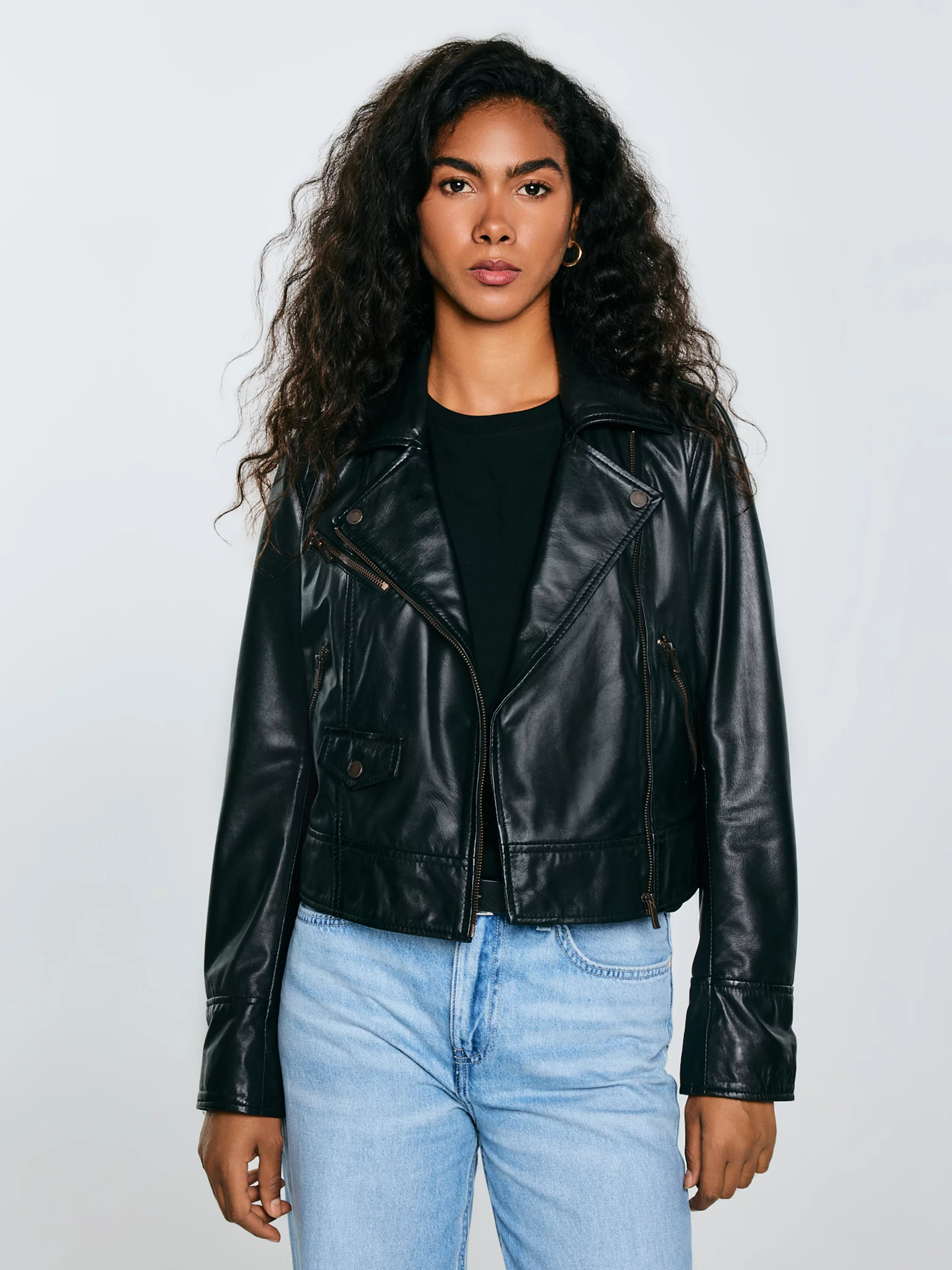 Kurtka damska ramoneska skórzana czarna Mhaela 906