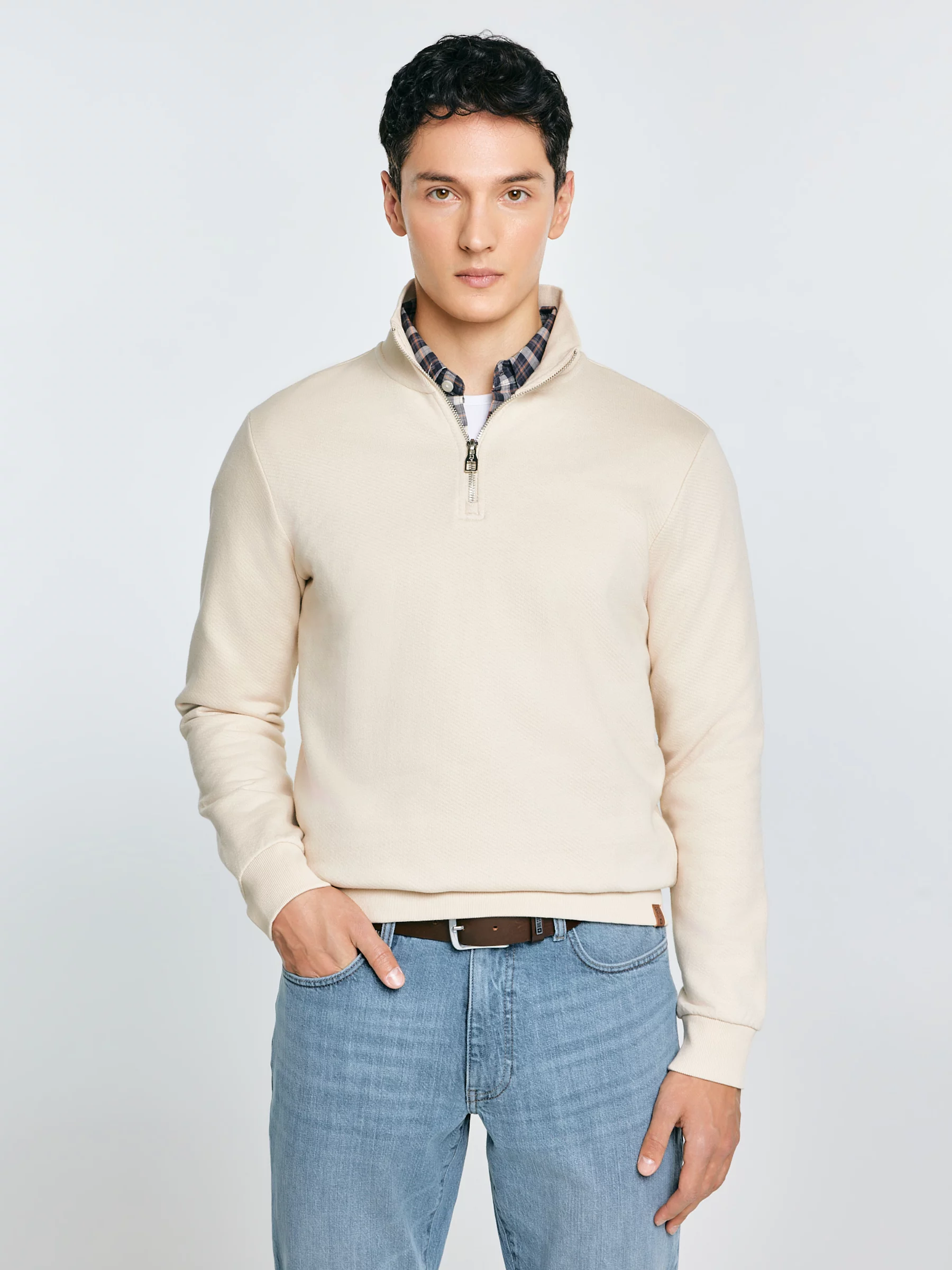 Bluza męska ze stójką kremowa Salih 103