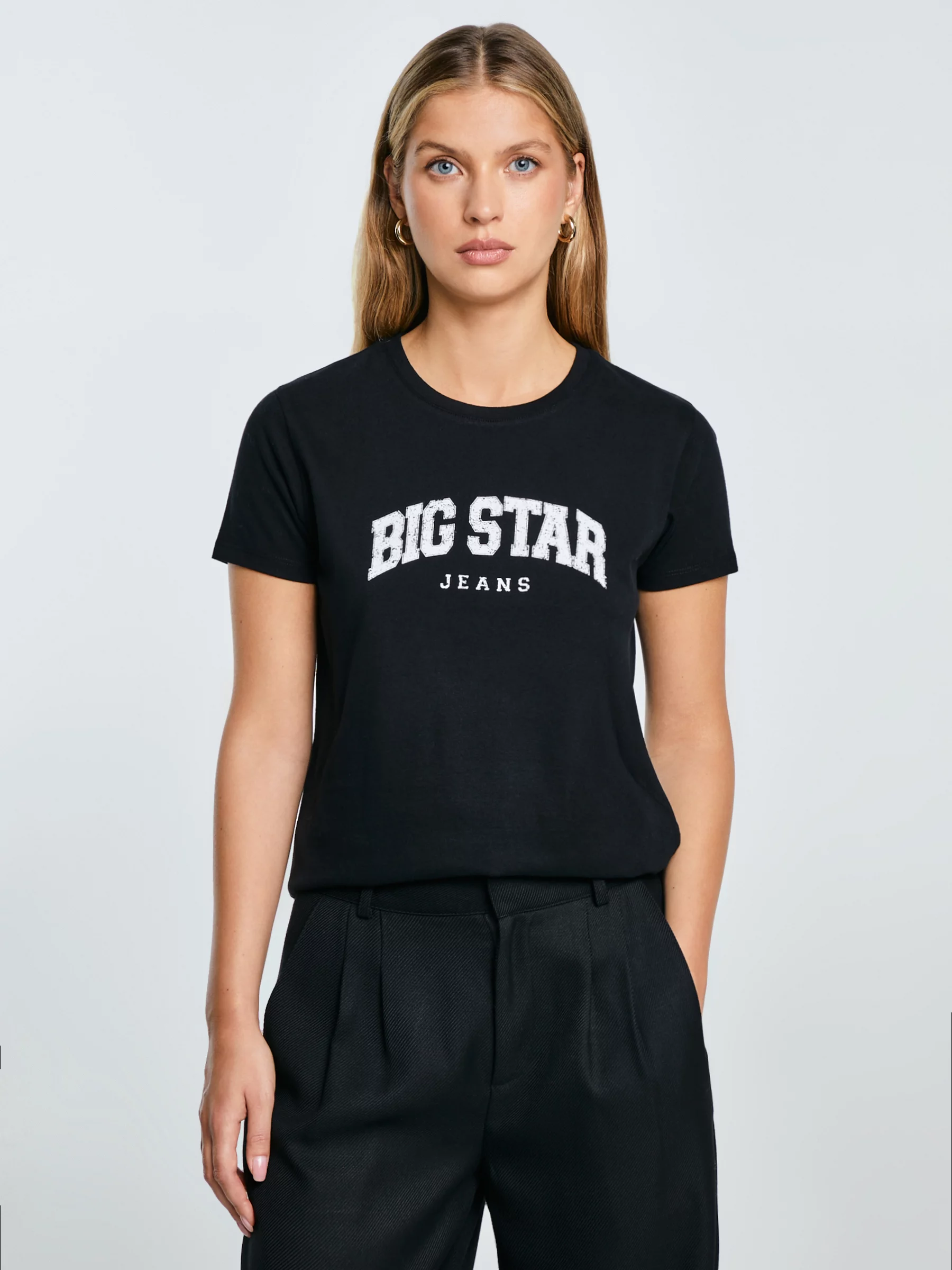 Koszulka damska bawełniana z logo BIG STAR czarna Ramila 906