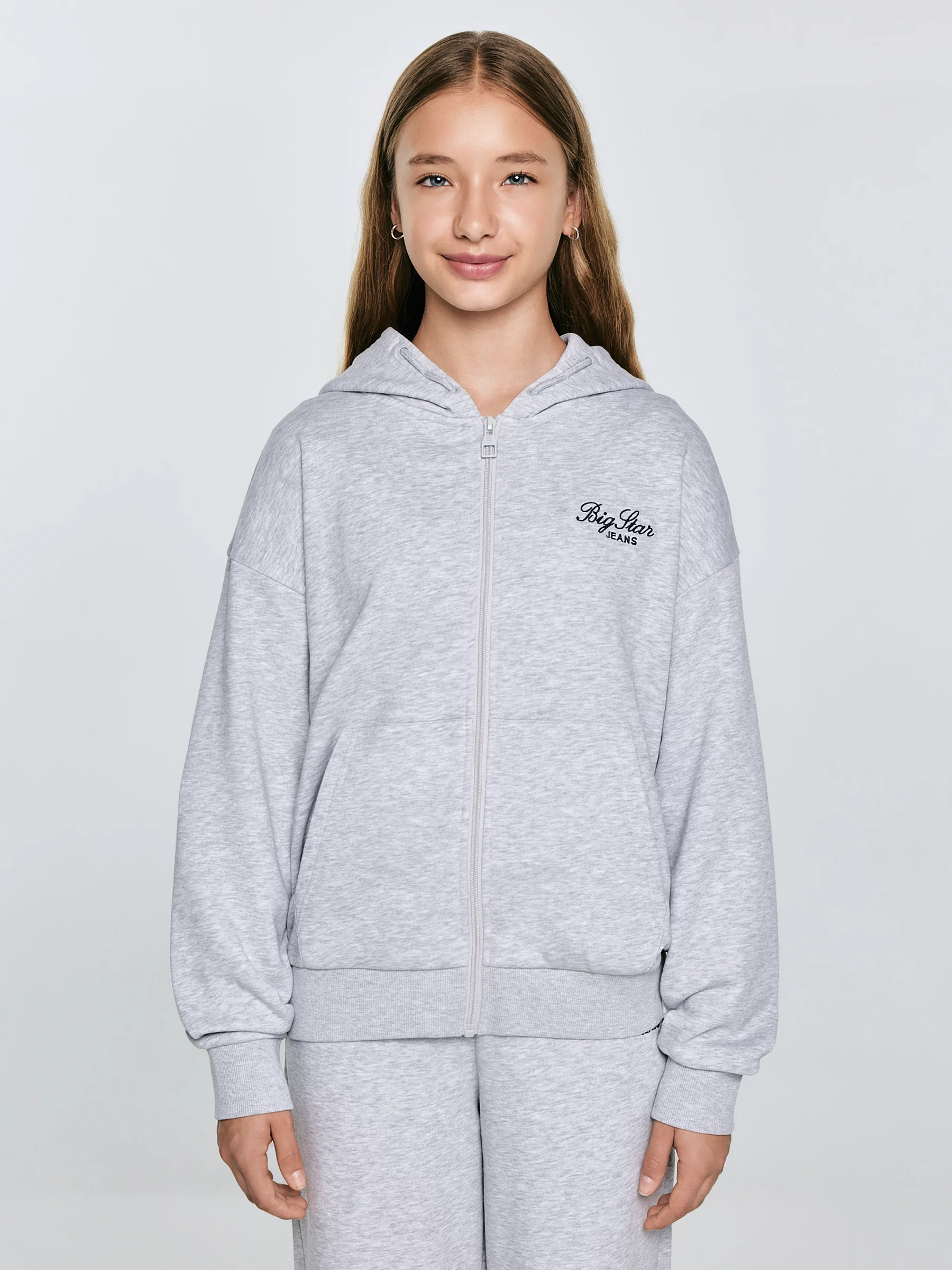 Bluza dziewczęca rozpinana z kapturem szara Milana 901