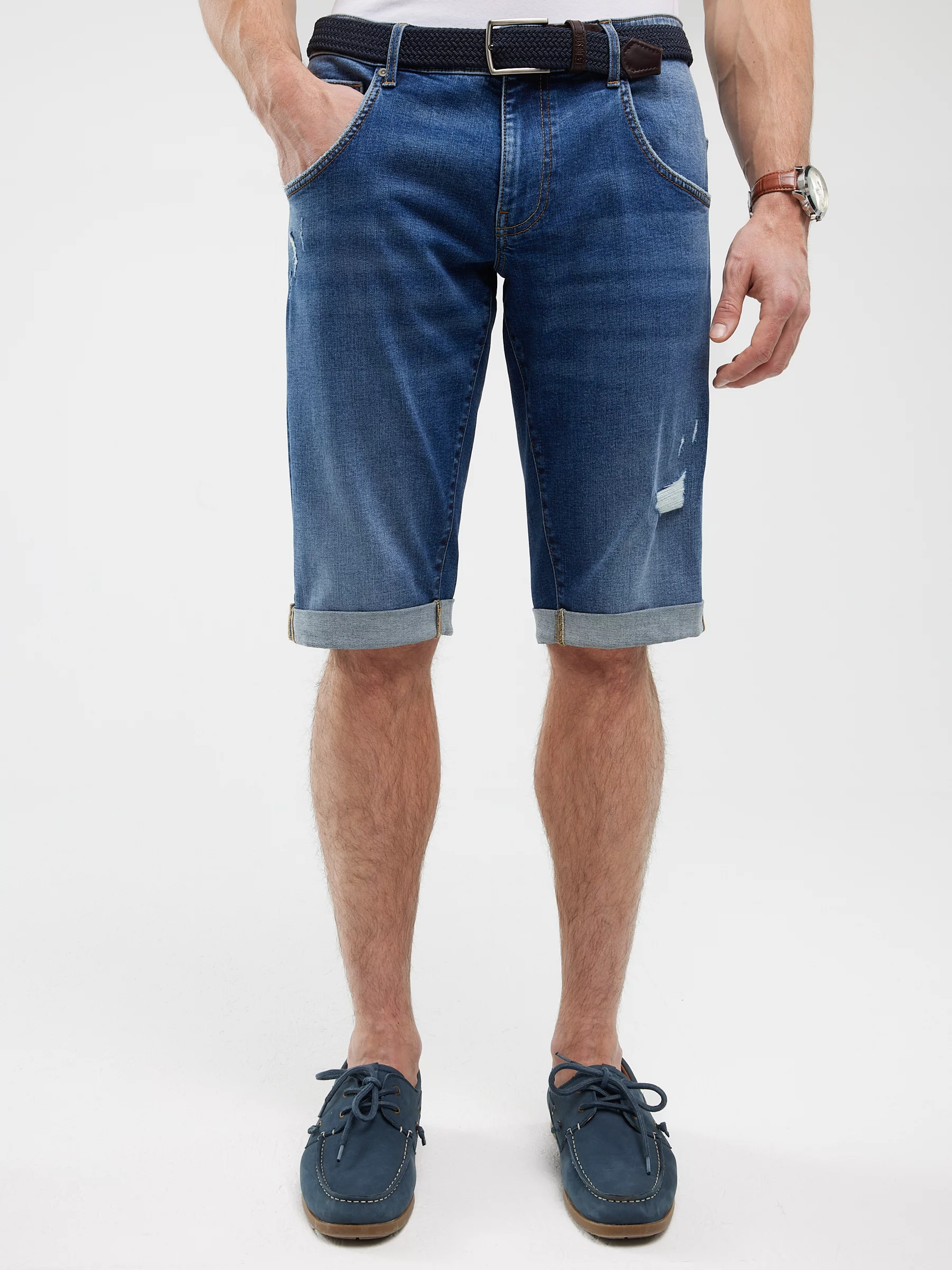 Szorty męskie jeansowe z przetarciami granatowe Conner 407