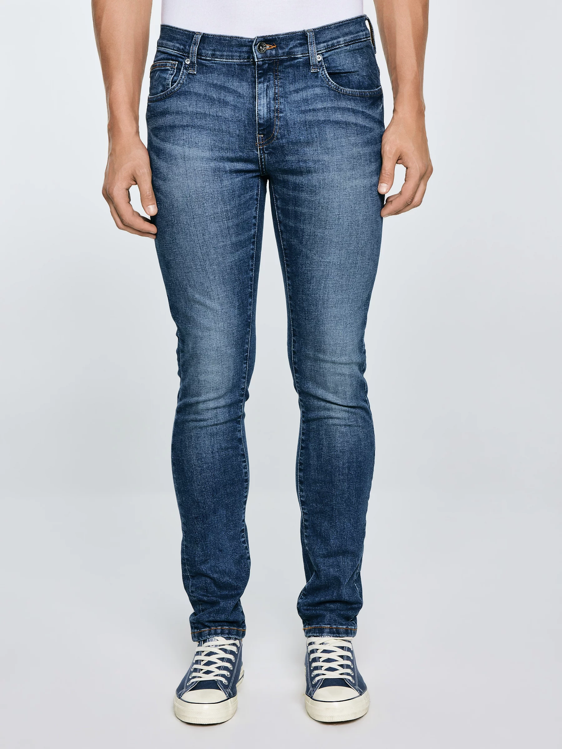 Jeansy męskie dopasowane z przetarciami granatowe Nader 495