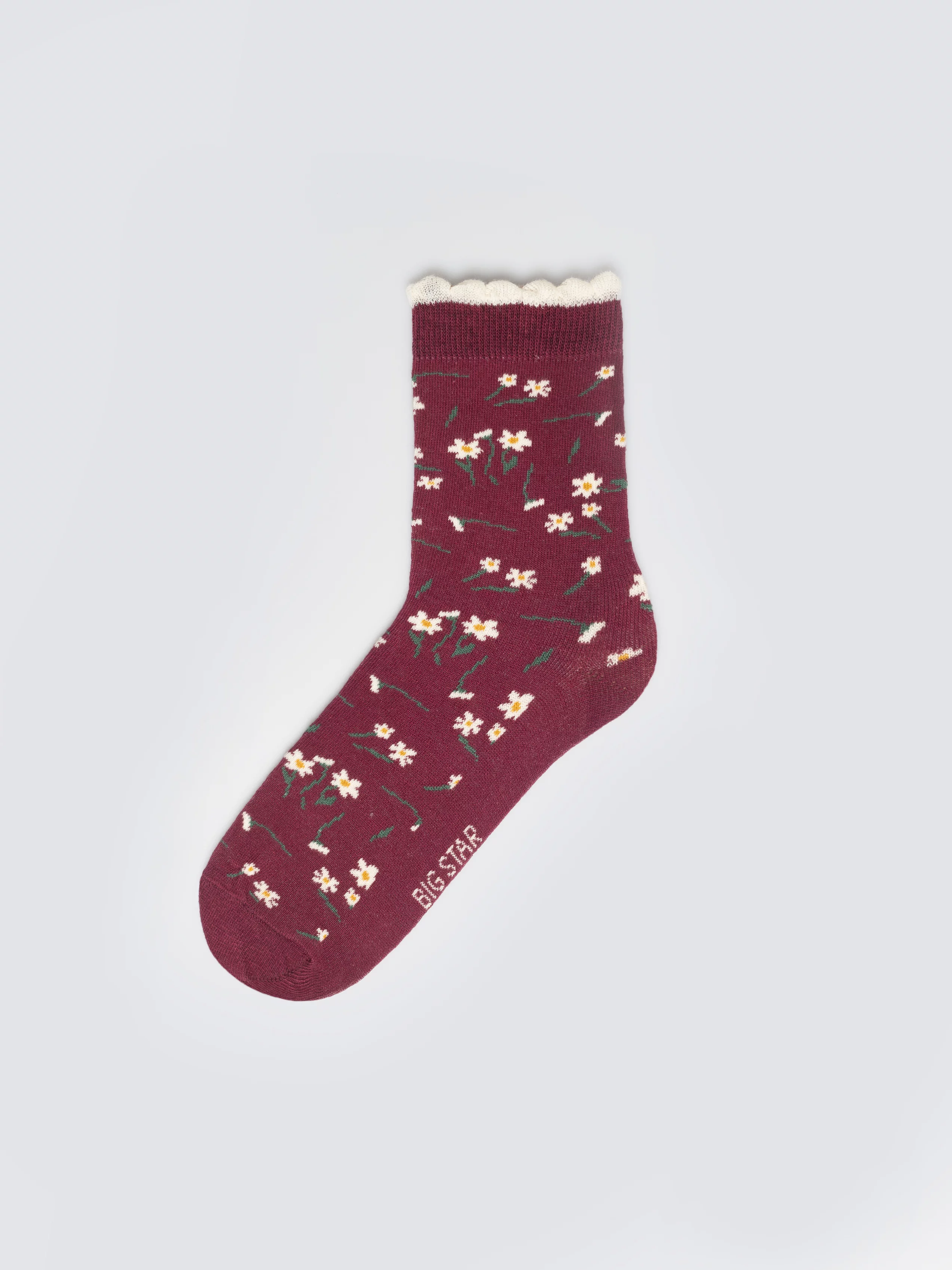 Skarpety dziewczęce długie w kwiatki bordowe Lula 604