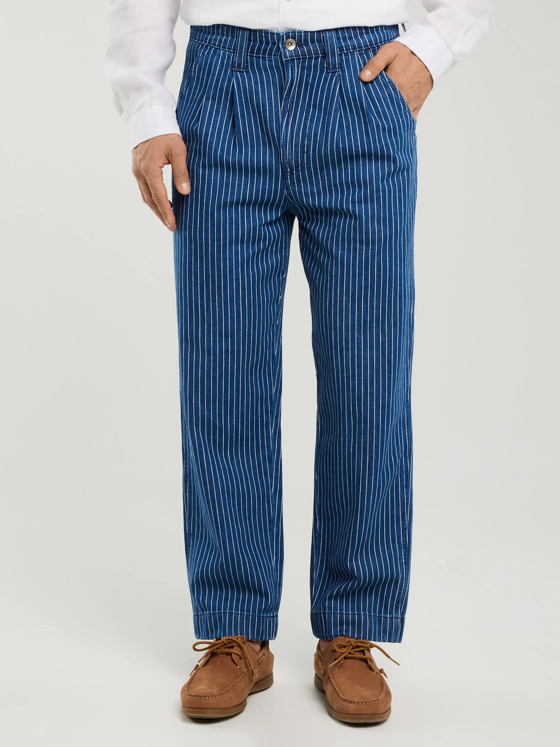 Jeansy męskie loose w prążek granatowe Temir 540