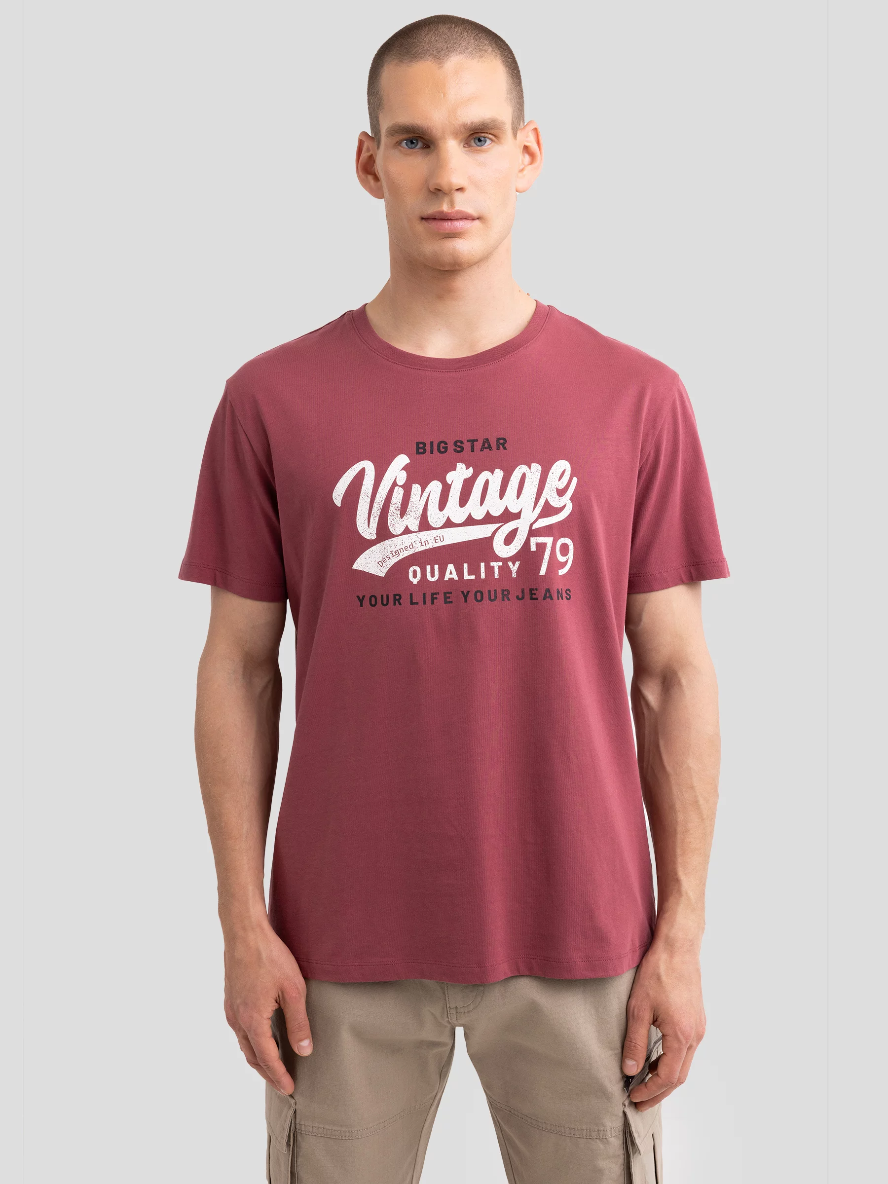 Koszulka męska z nadrukiem na piersi ciemnoróżowa Gralis 602