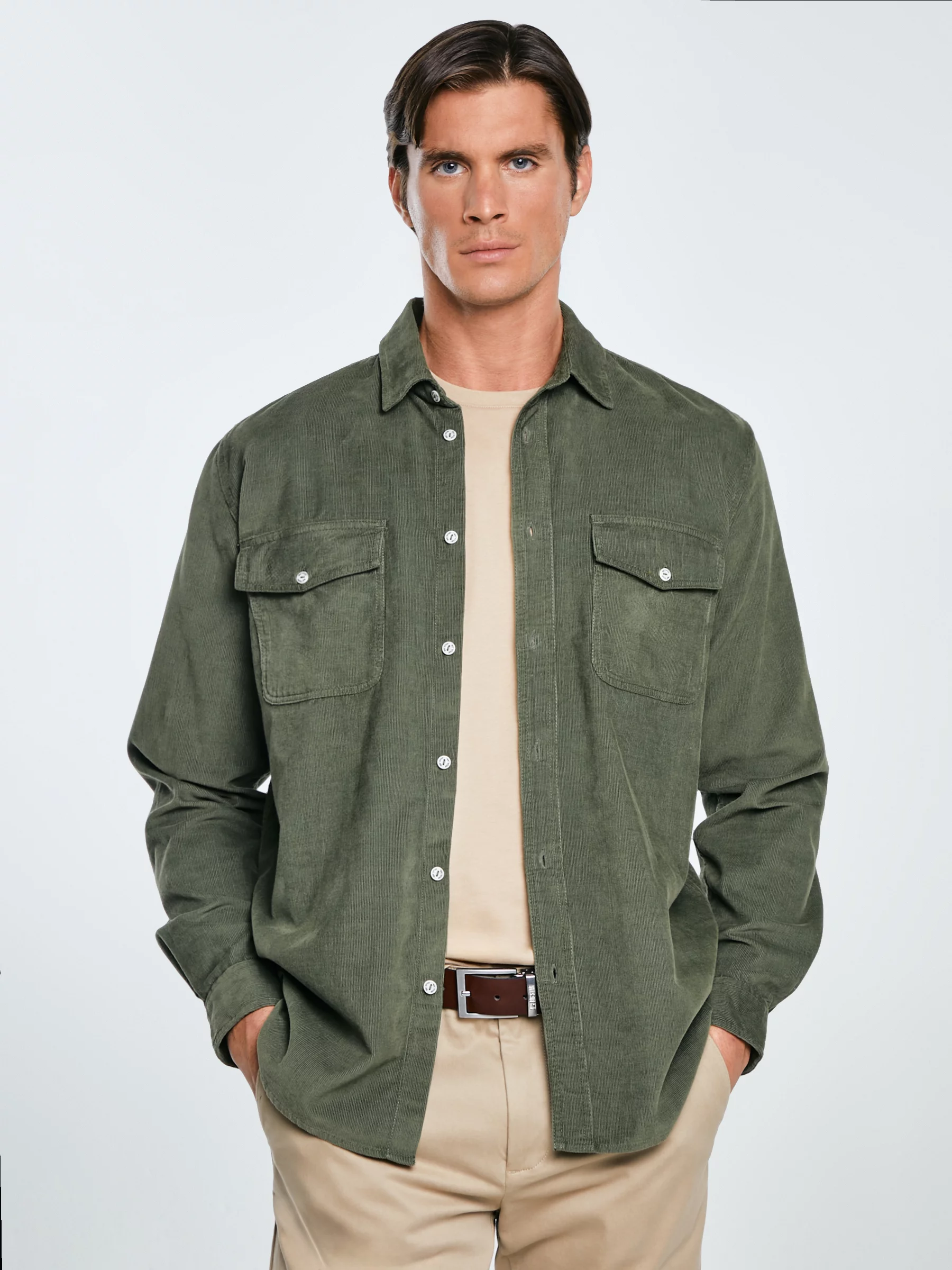 Koszula męska z drobnego sztruksu khaki Cordwis 303