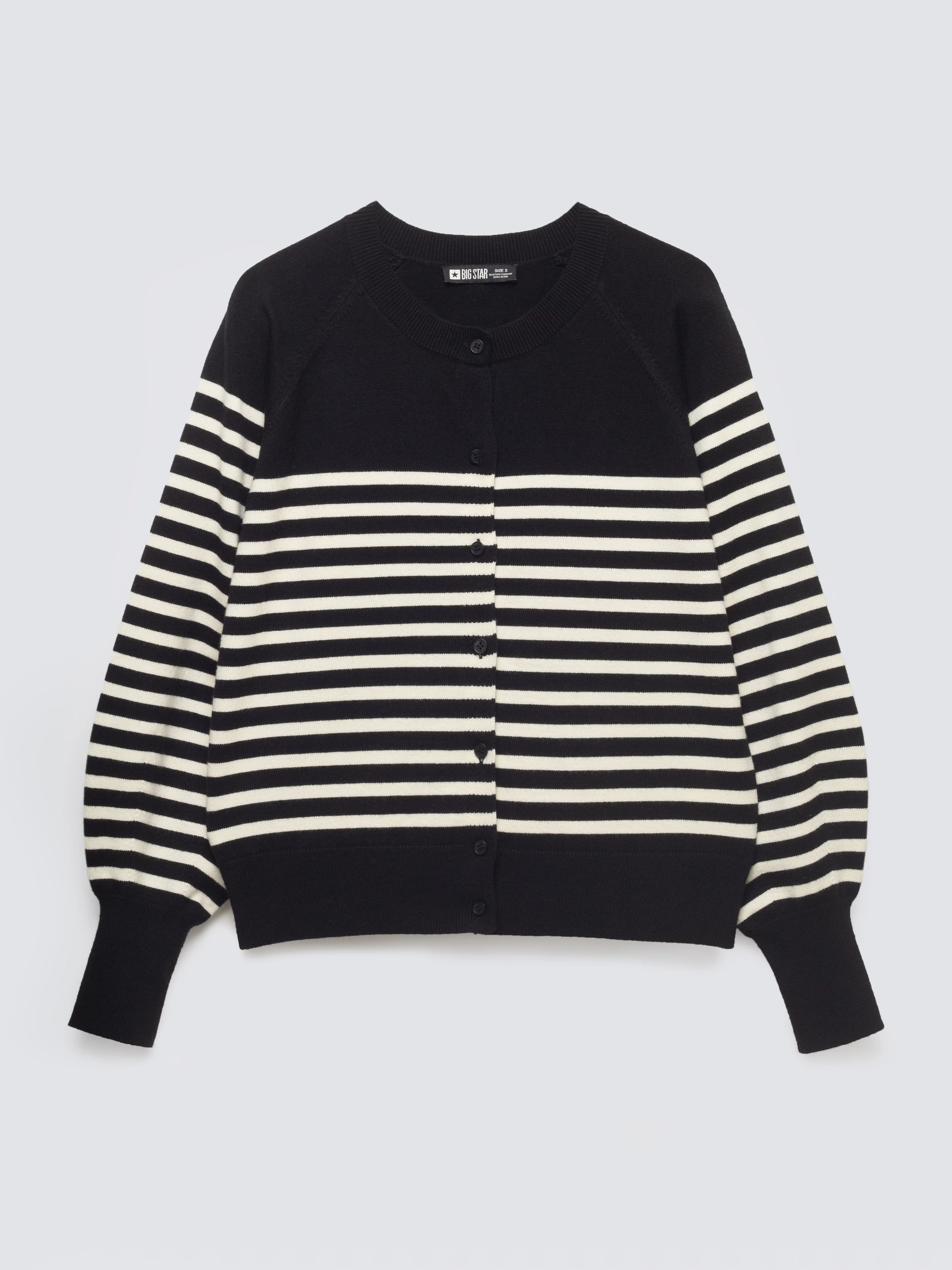 Kardigan damski z wiskozy w białe paski czarny Suzana 906