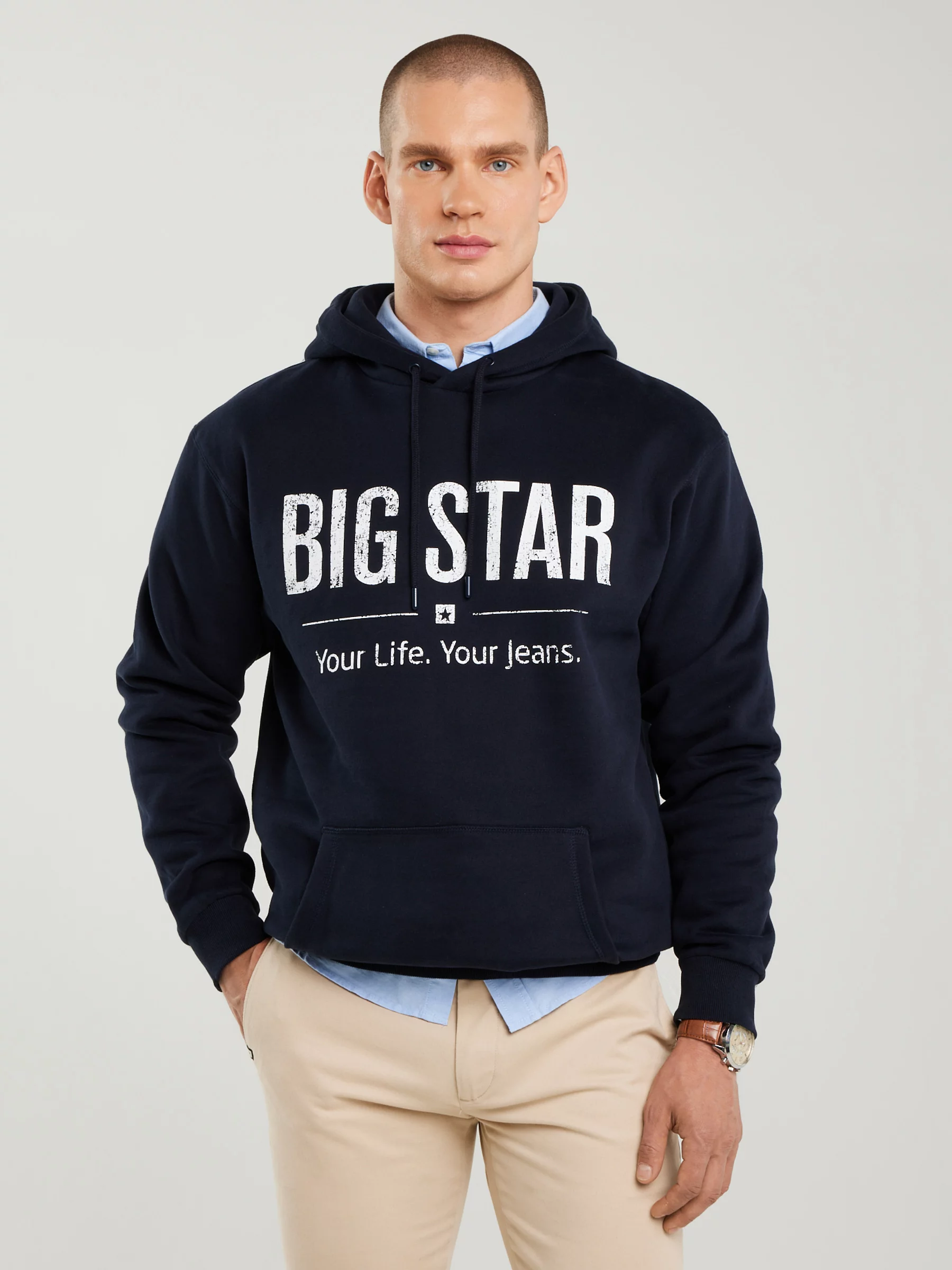 Bluza męska z kapturem z logo BIG STAR granatowa Ashlyno 403