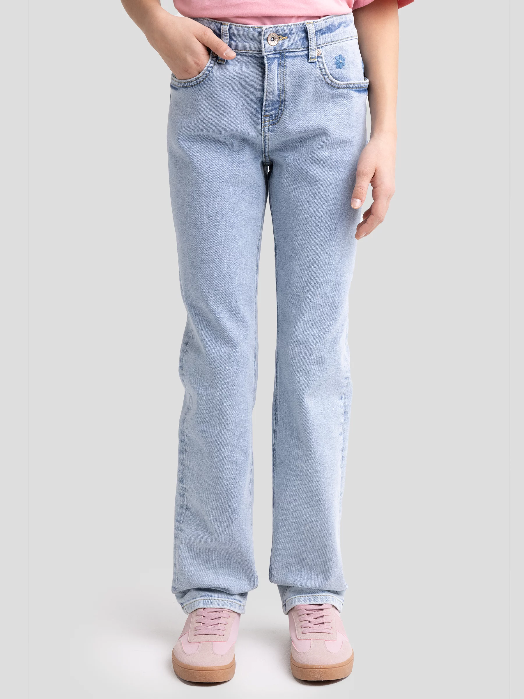 Jeansy dziewczęce z prostą nogawką jasnoniebieskie Lola 213