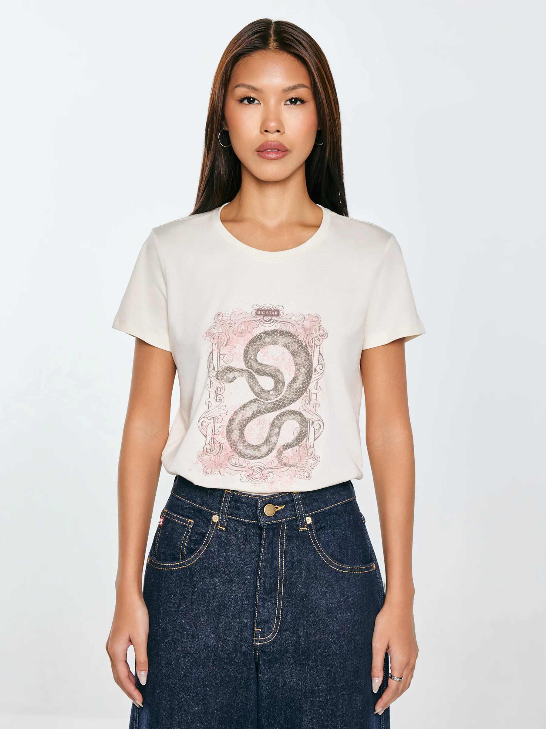 Koszulka damska z nadrukiem kremowa Rellsa 103