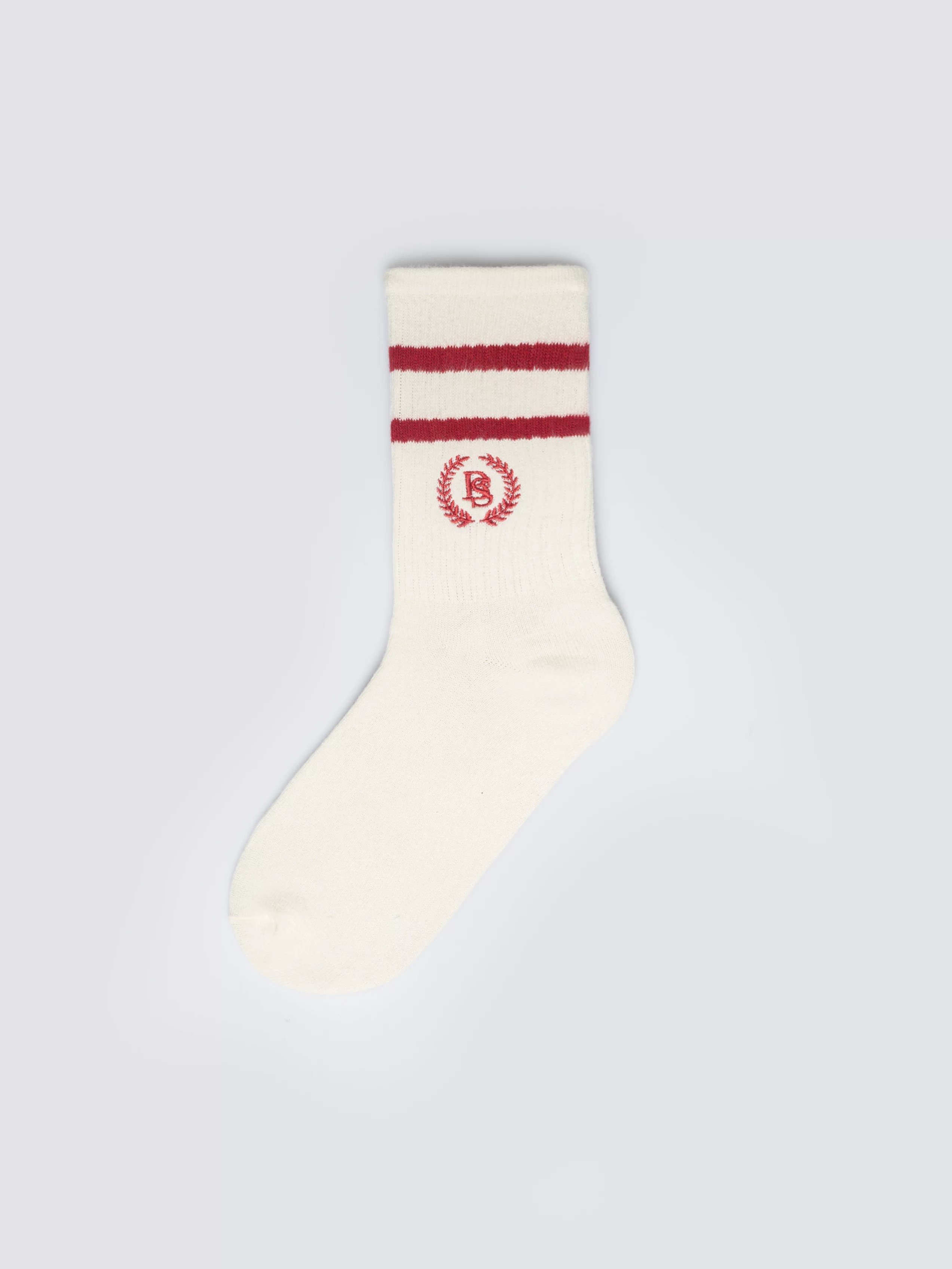 Skarpety damskie długie białe z czerwonymi paskami Prepaliana 603