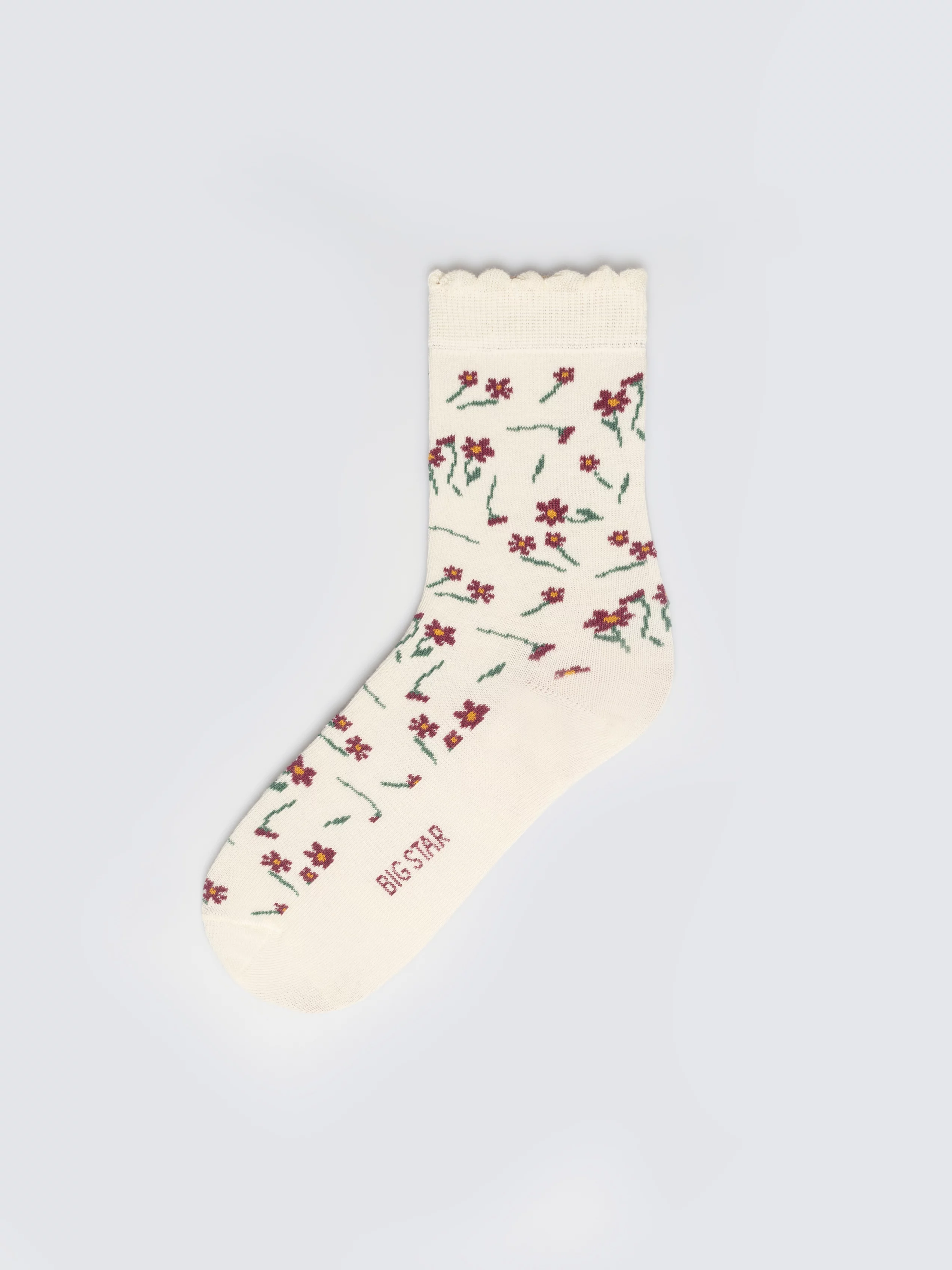 Skarpety dziewczęce długie w kwiatki kremowe Lula 102