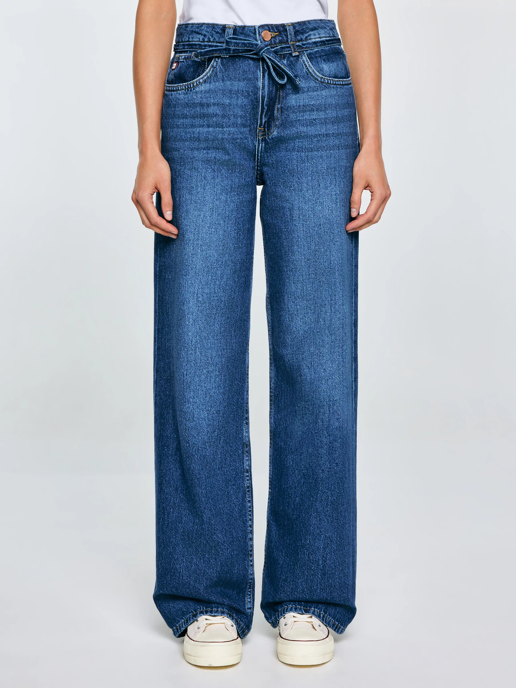 Jeansy damskie z szeroką nogawką granatowe Atrea 514