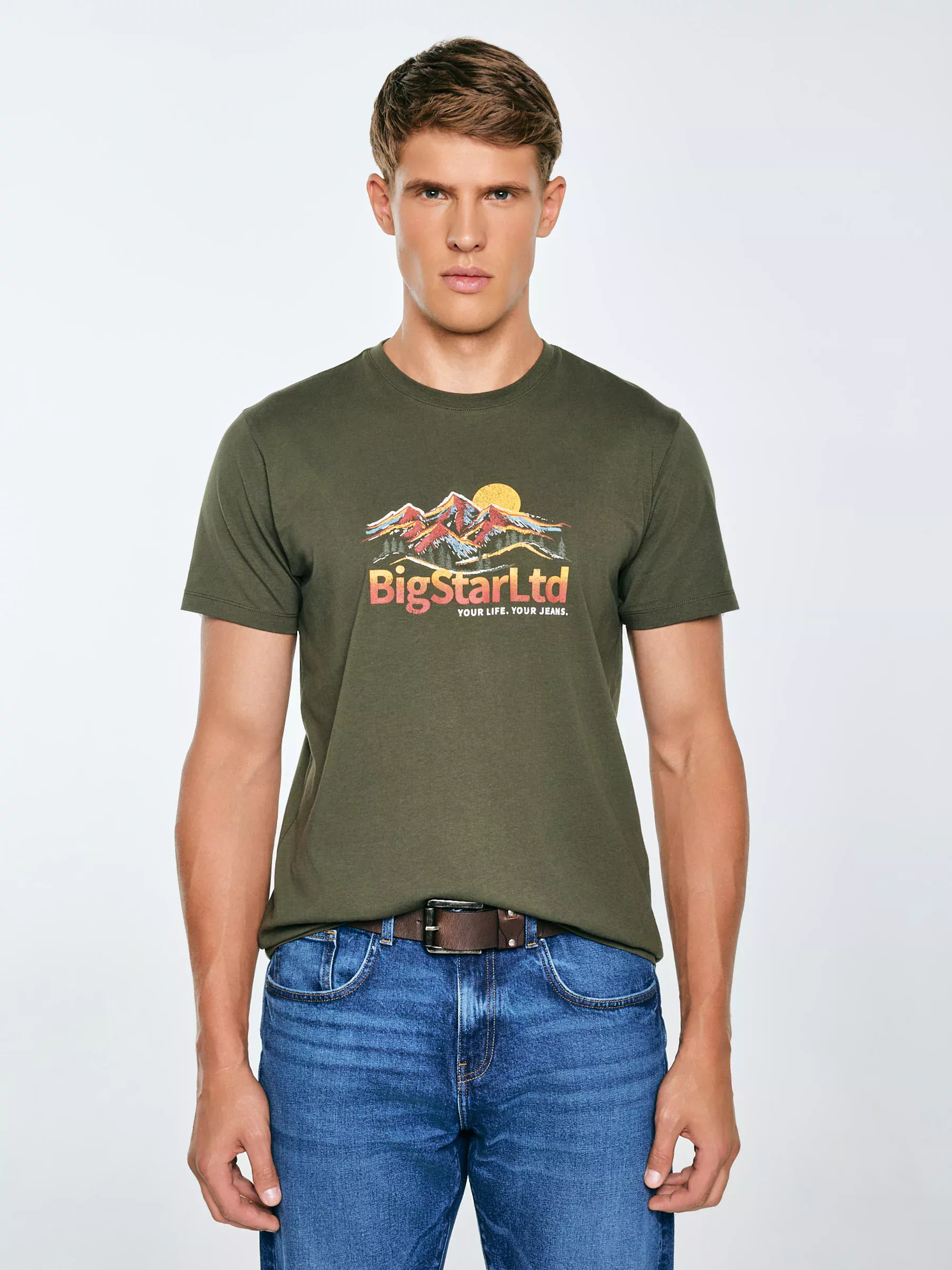 Koszulka męska z nadrukiem khaki Mifer 303