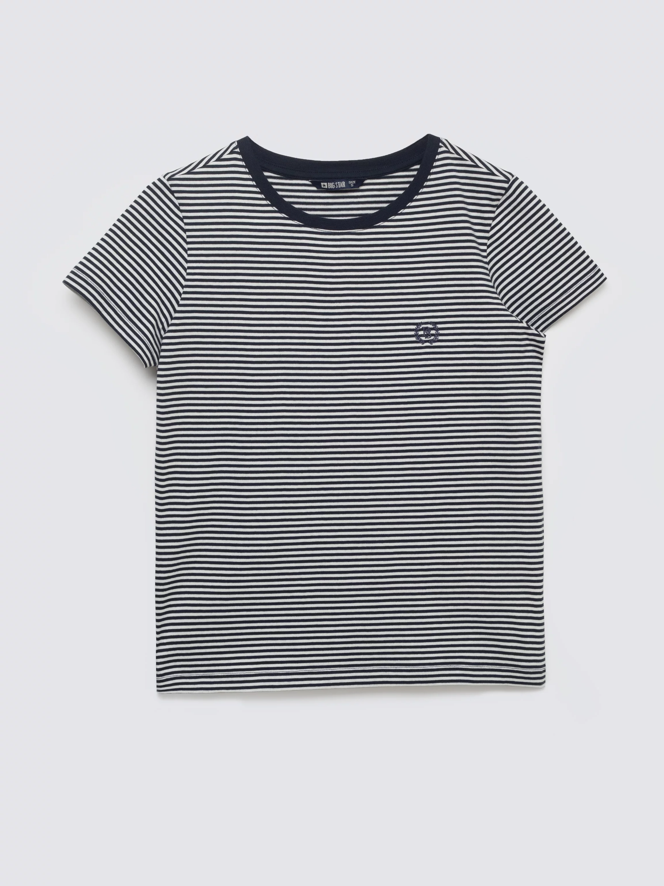 Koszulka damska w paski z haftem granatowa Zenaisa 403