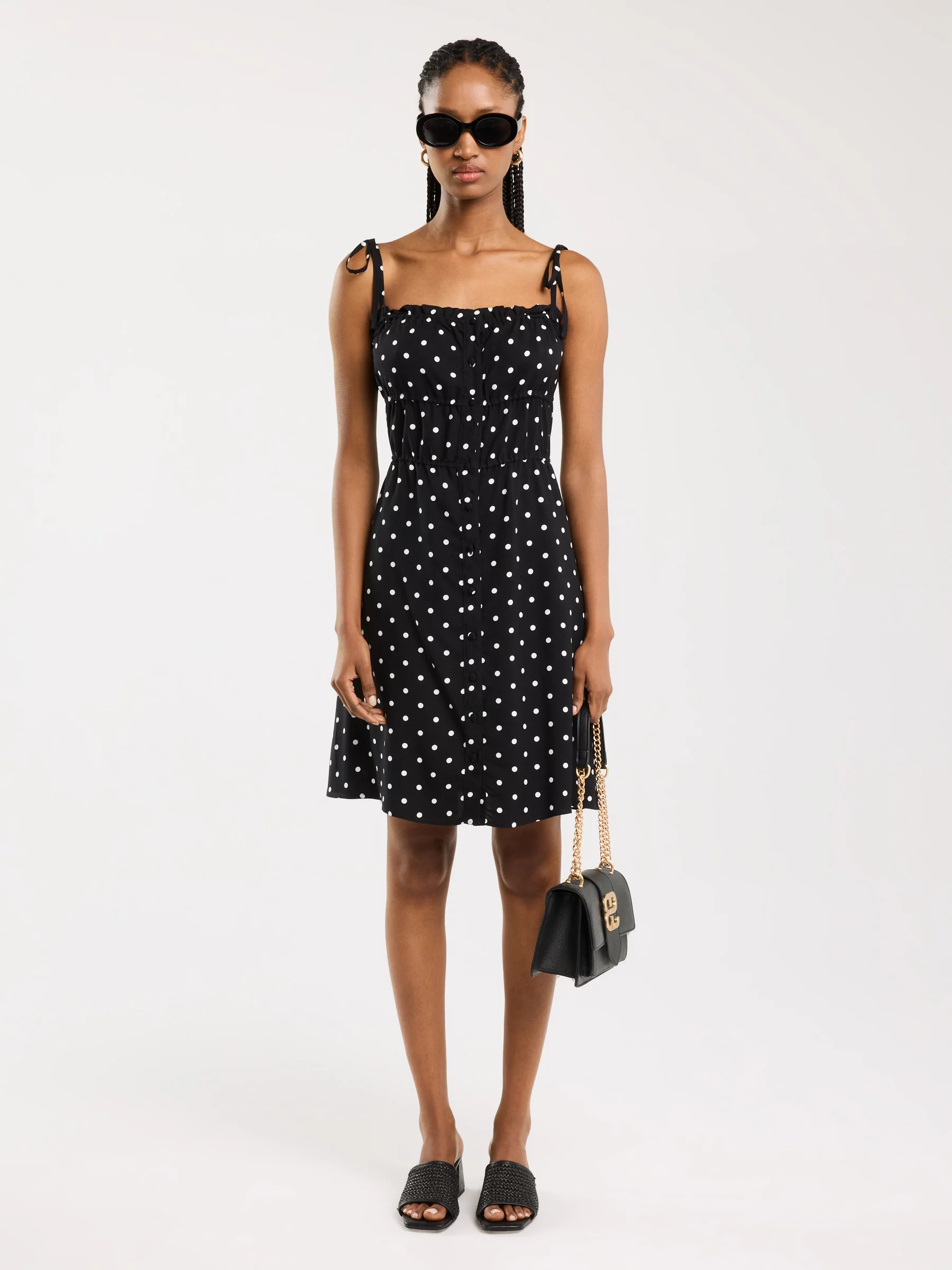 Sukienka damska mini z wiskozy w kropki czarna Casie 906