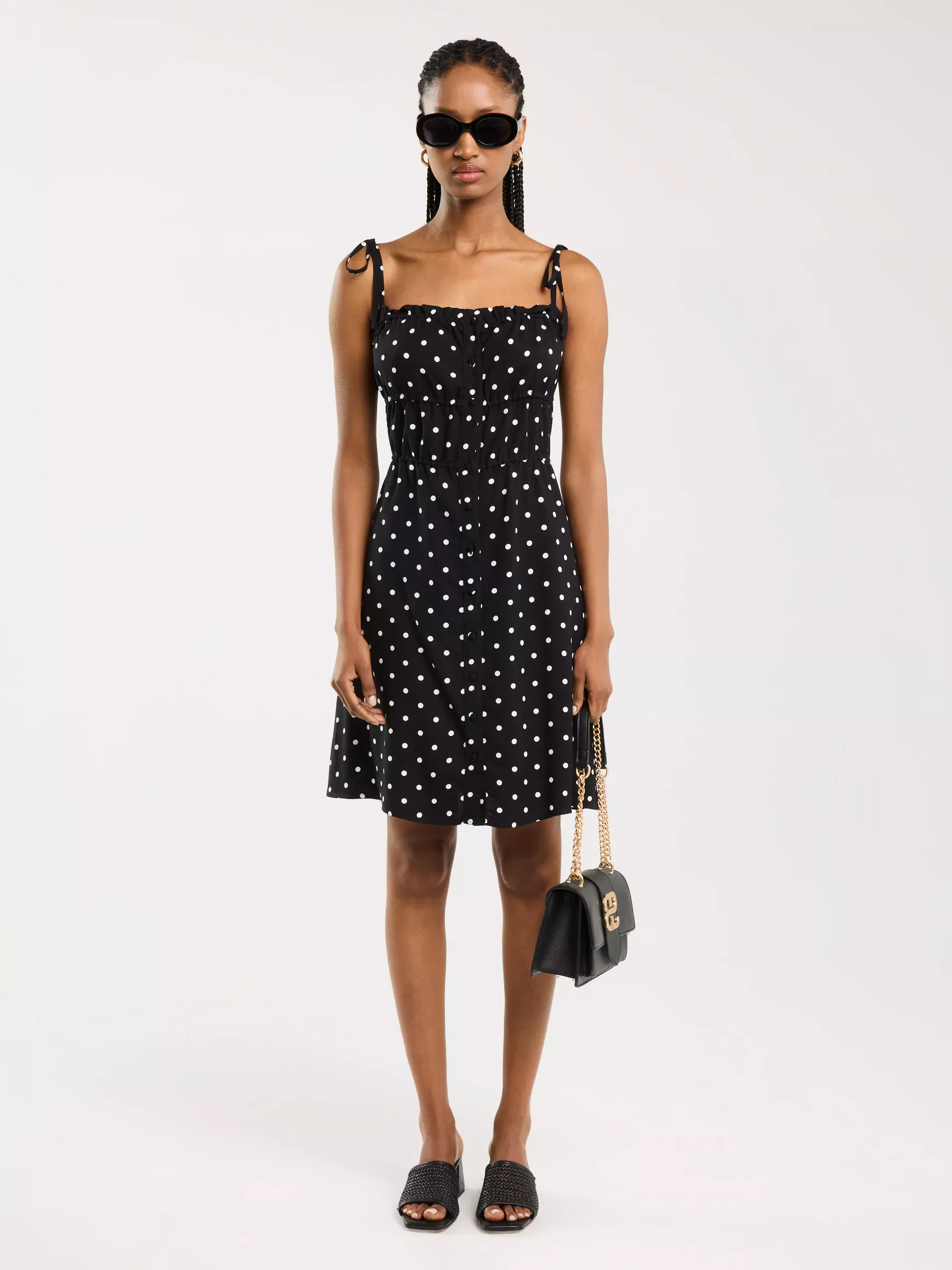 Sukienka damska mini z wiskozy w kropki czarna Casie 906
