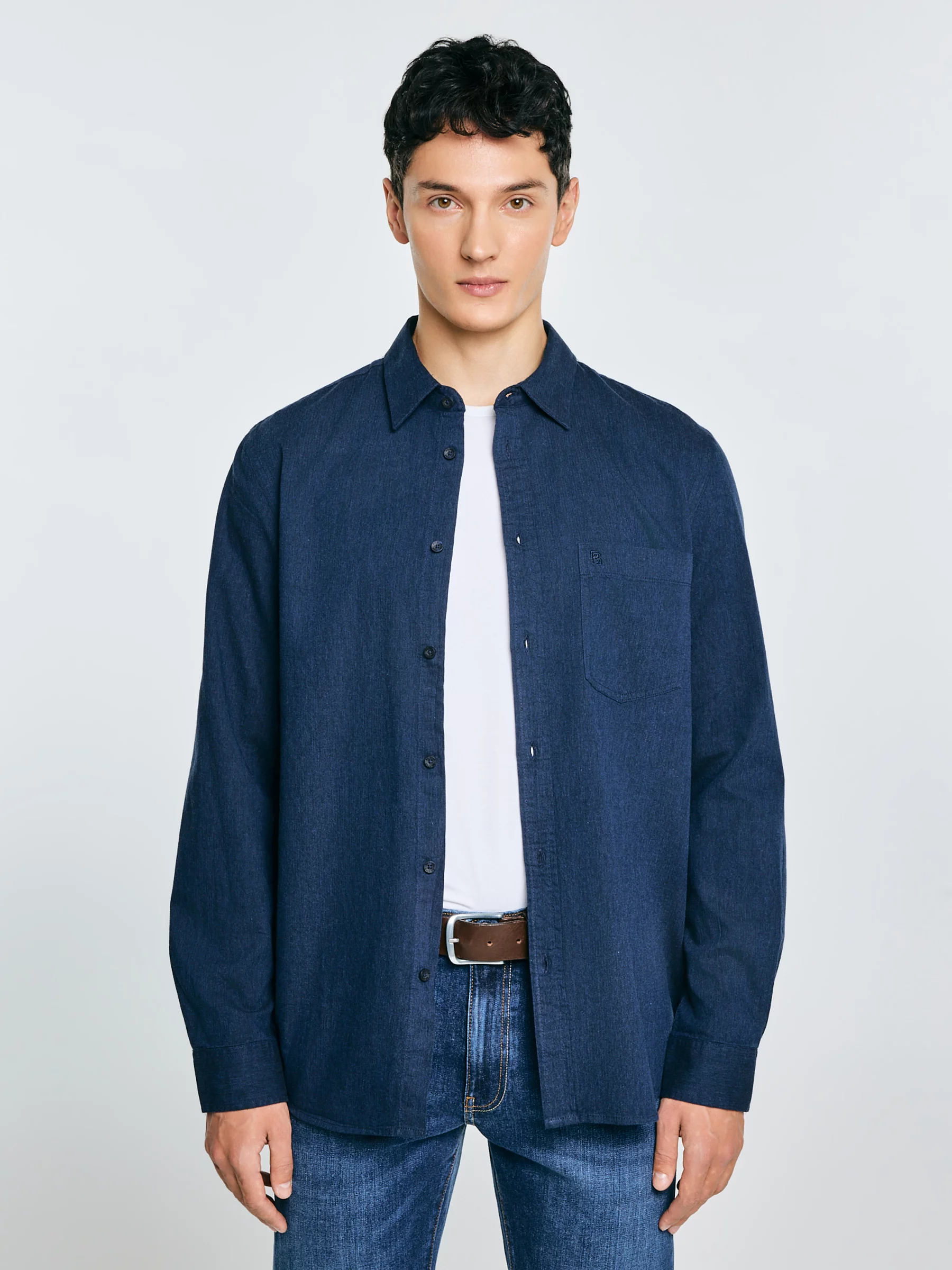 Koszula męska w drobną jodełkę granatowa Grest 403