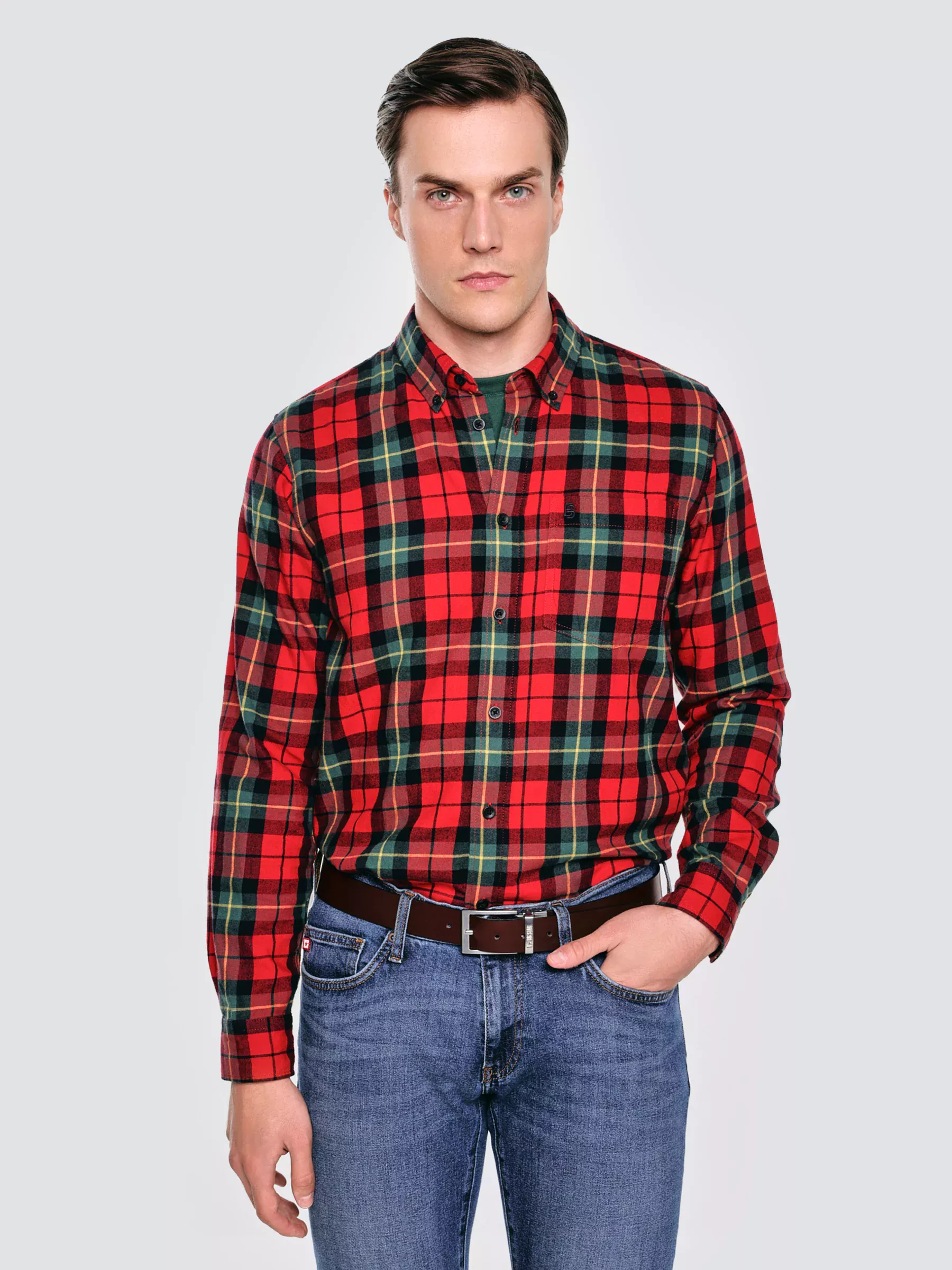 Koszula męska w kratę czerwona Sensitewo 603