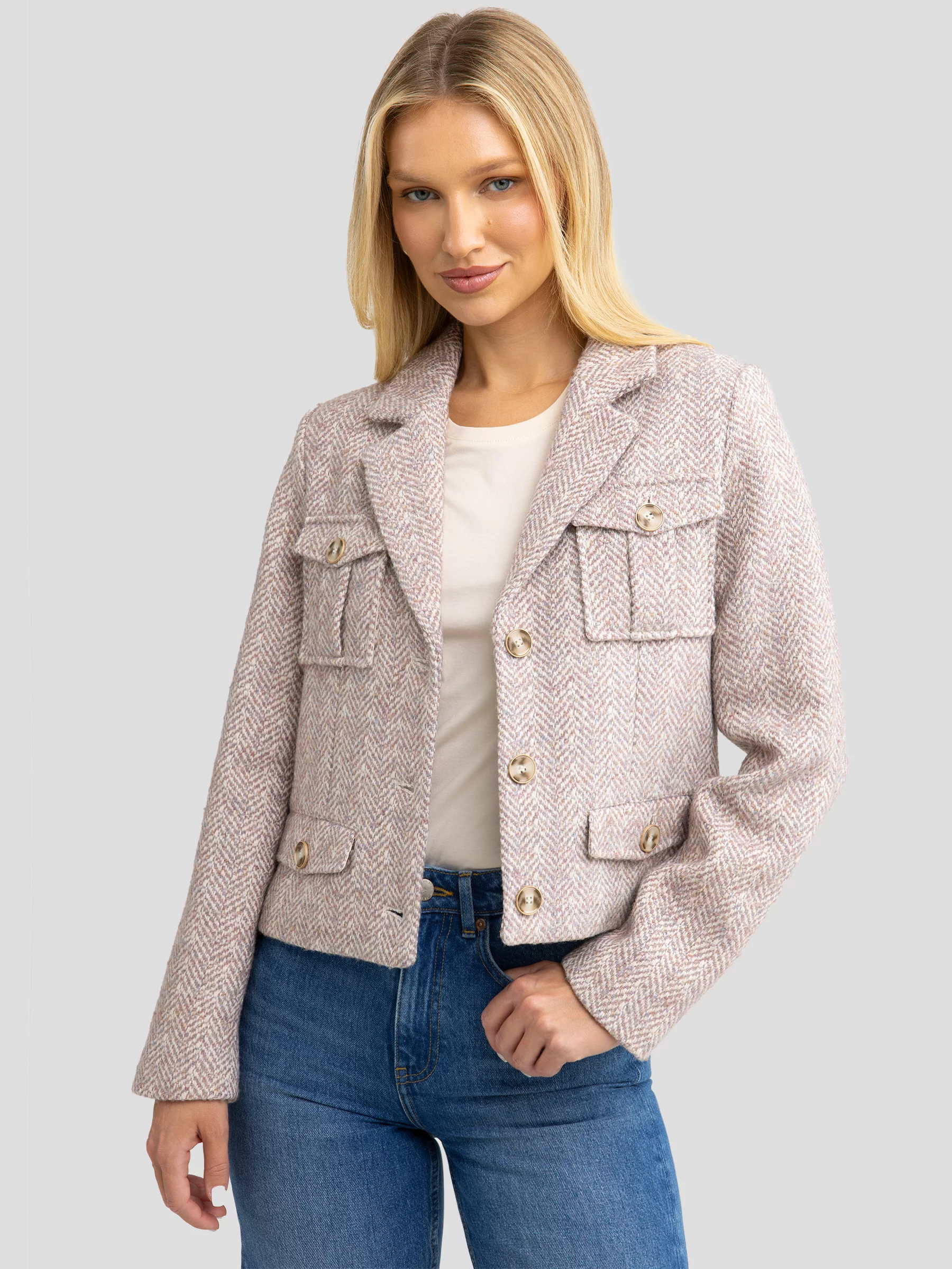 Kurtka damska z dodatkiem wełny różowa Merta 000