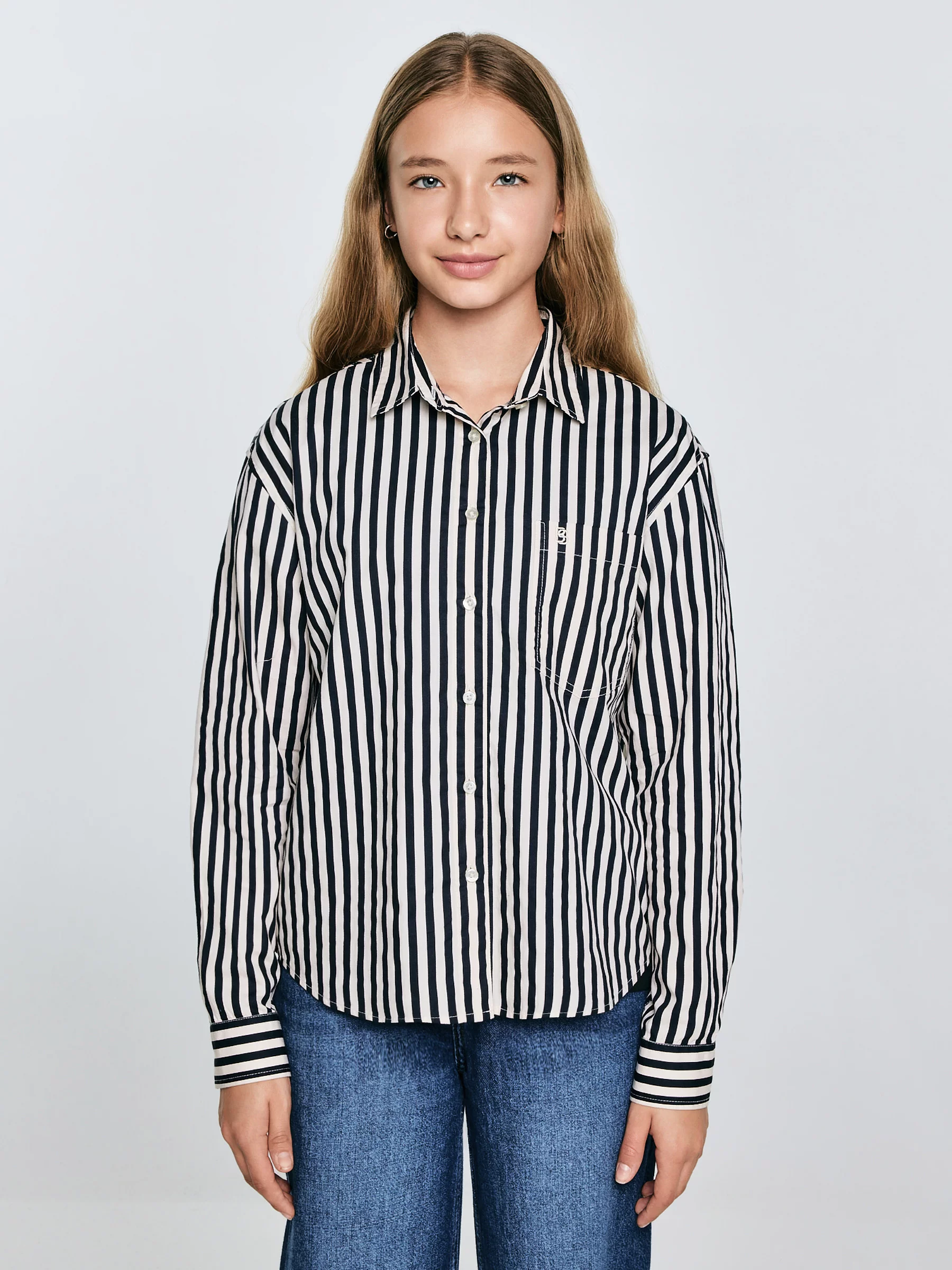 Koszula dziewczęca w paski biało-granatowe Benti 403