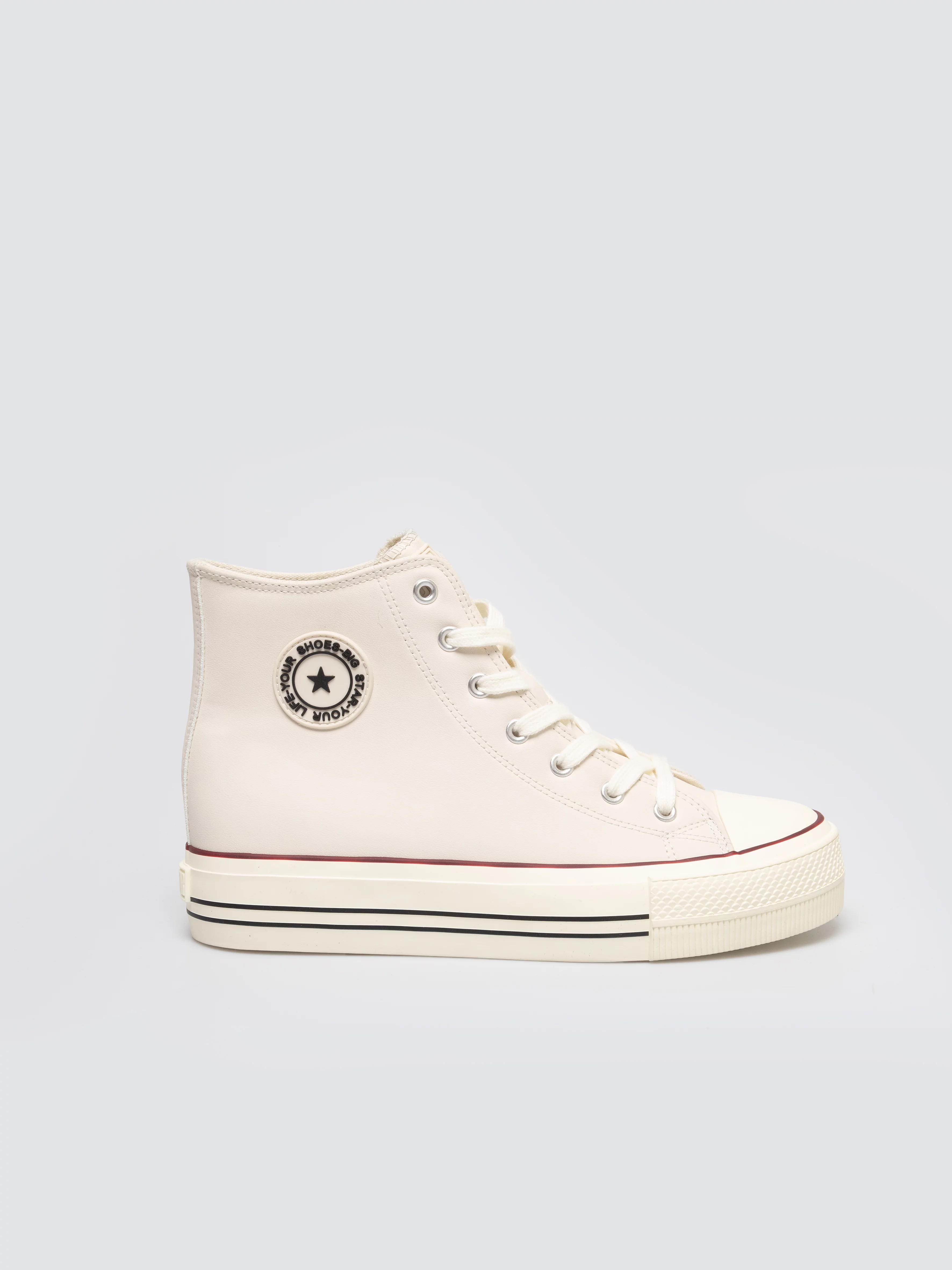 Trampki damskie wysokie ze skóry ekologicznej beżowe SS274293 801