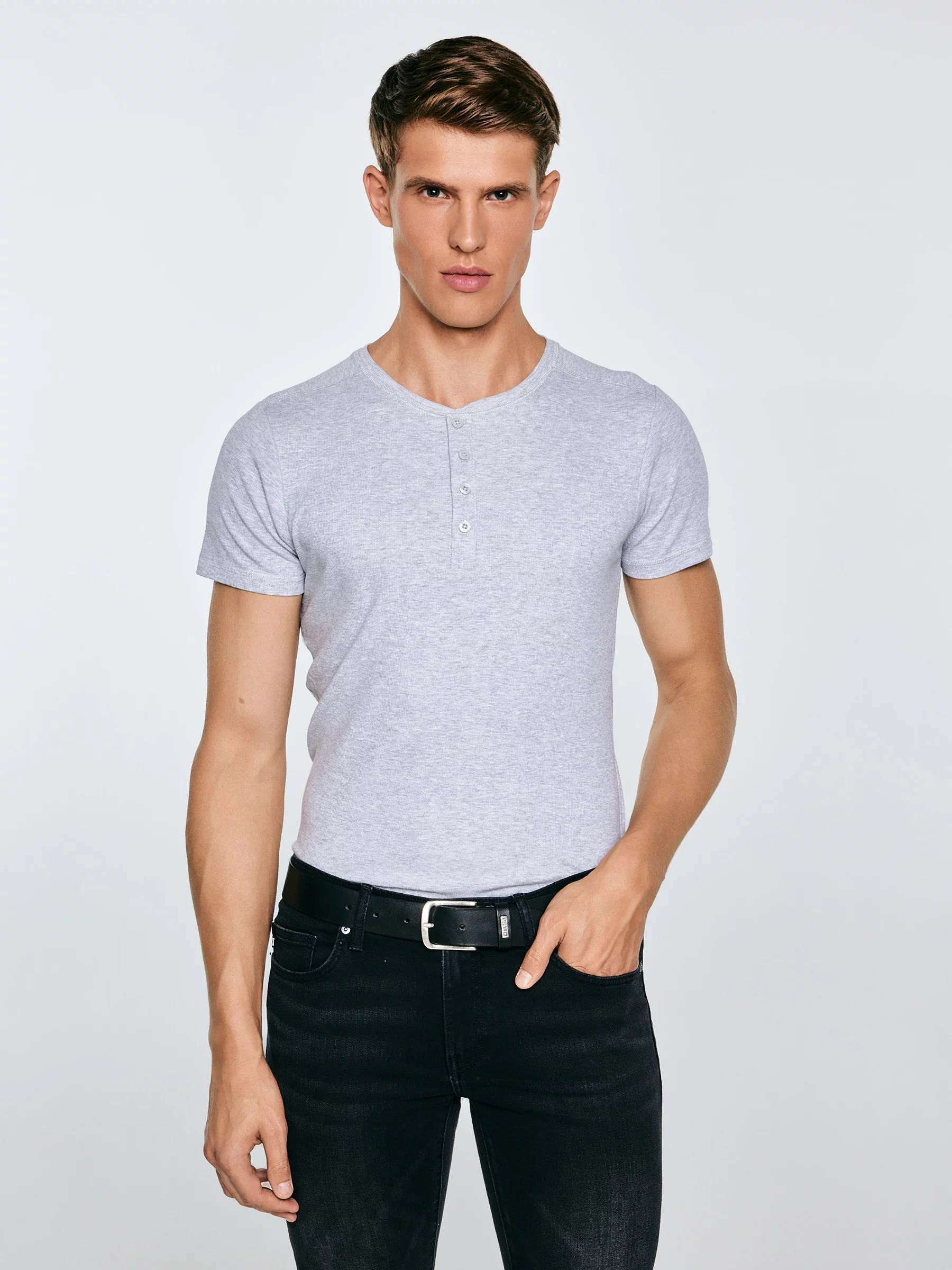 Koszulka męska z prążkowanej dzianiny szara Basicag 901