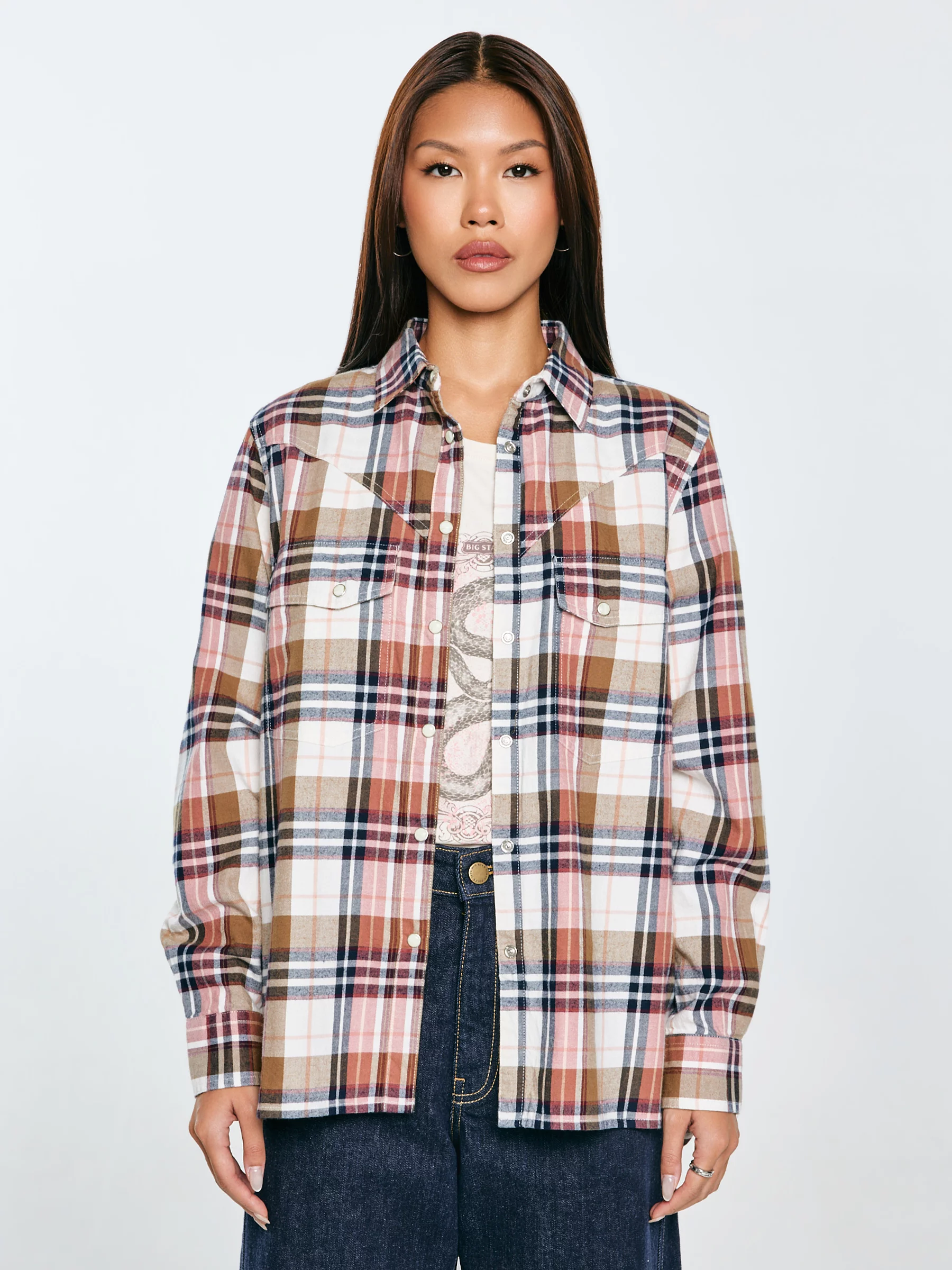 Koszula damska flanelowa w kratę z kolekcji Authentic różowa Nonu 000