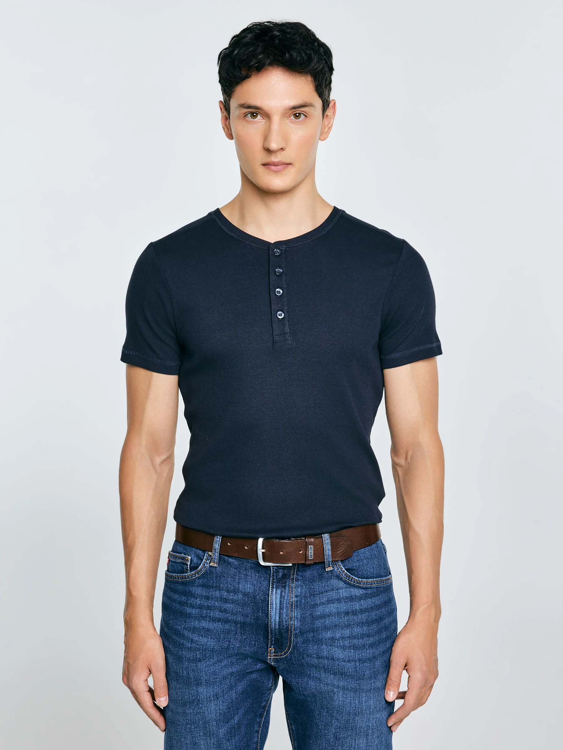 Koszulka męska z prążkowanej dzianiny granatowa Basicag 403