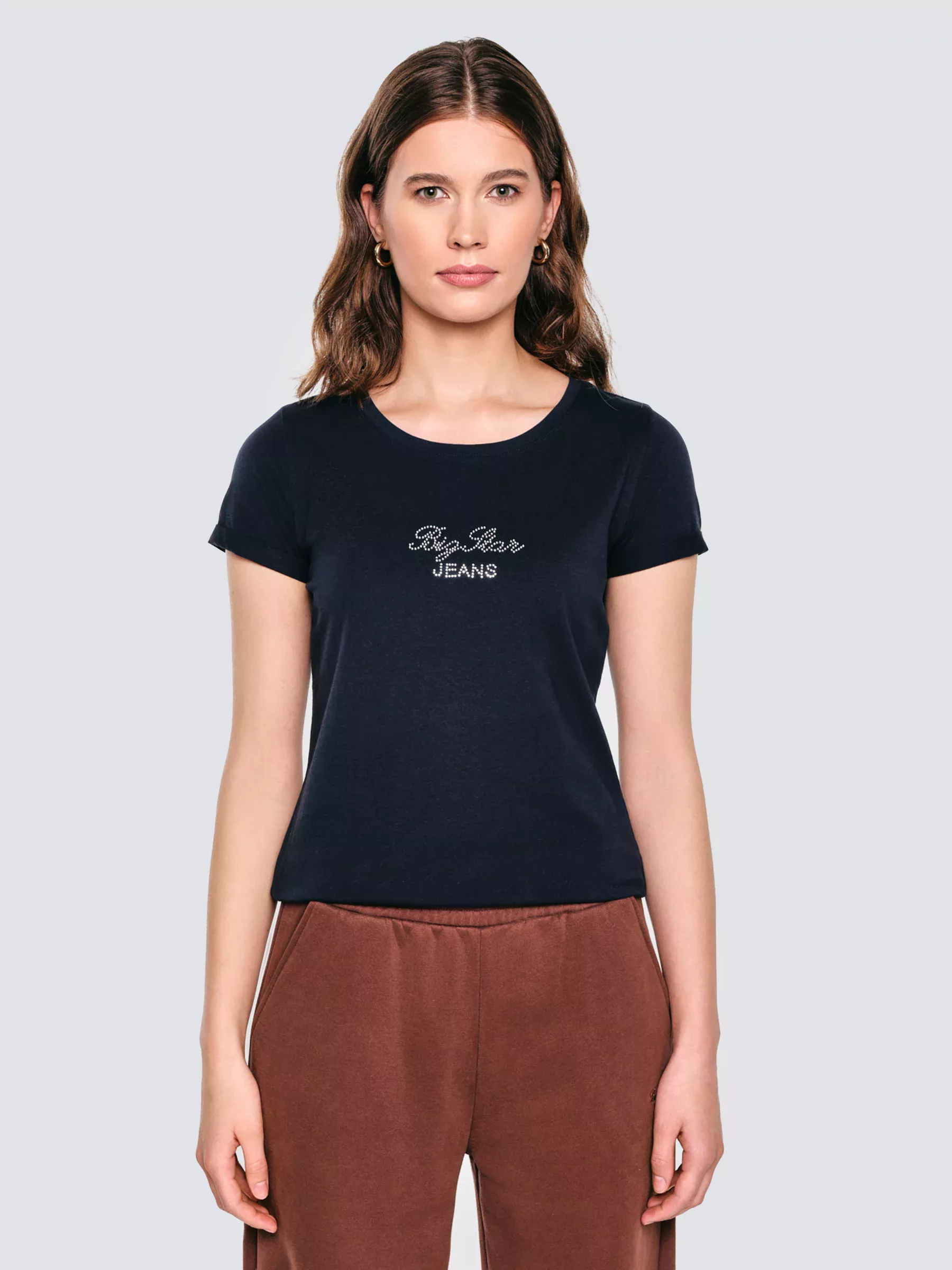 Koszulka damska z napisem z cyrkonii granatowa Malvina 403