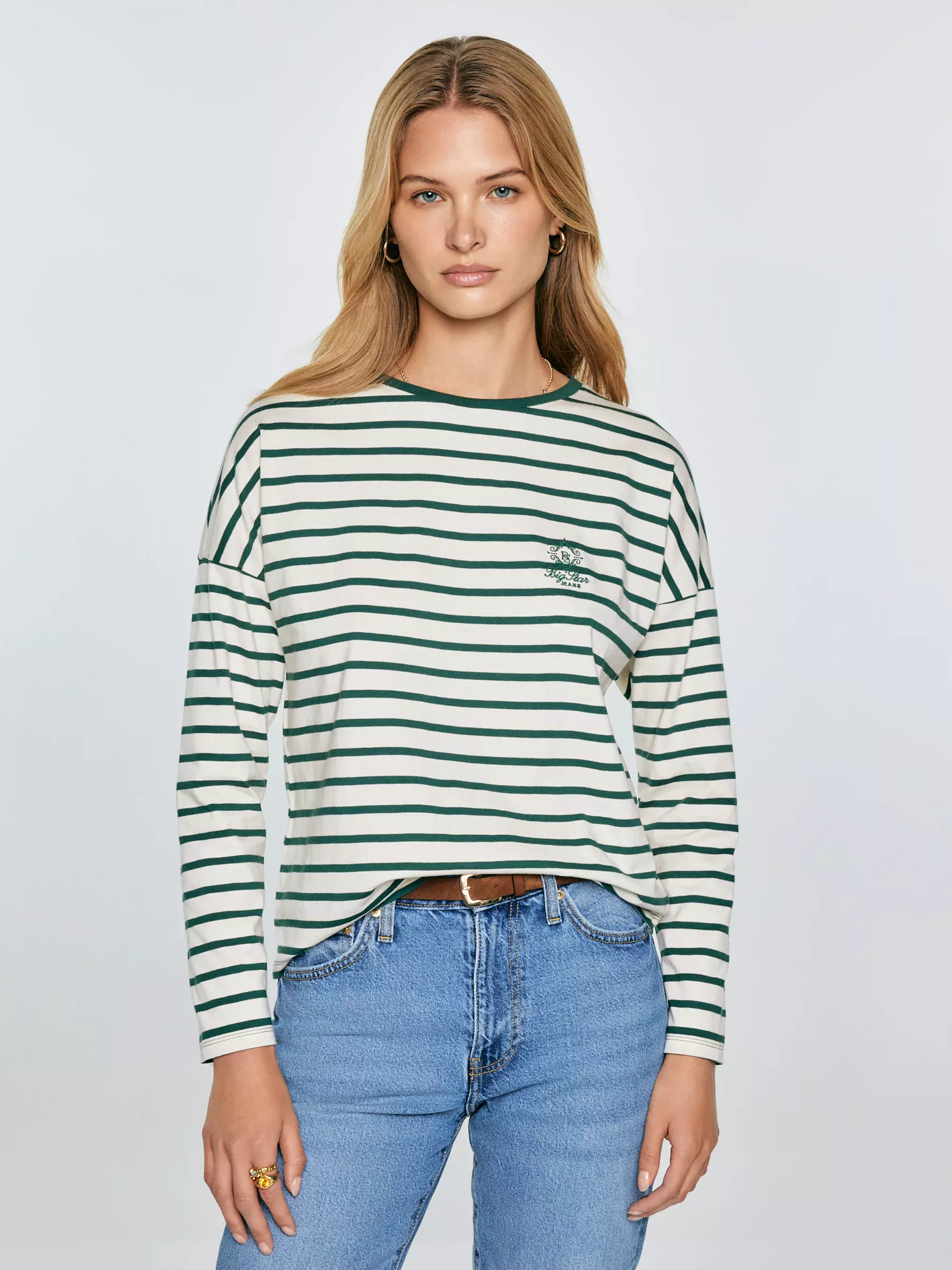 Bluzka damska w paski beżowo-zielone Alerra 304