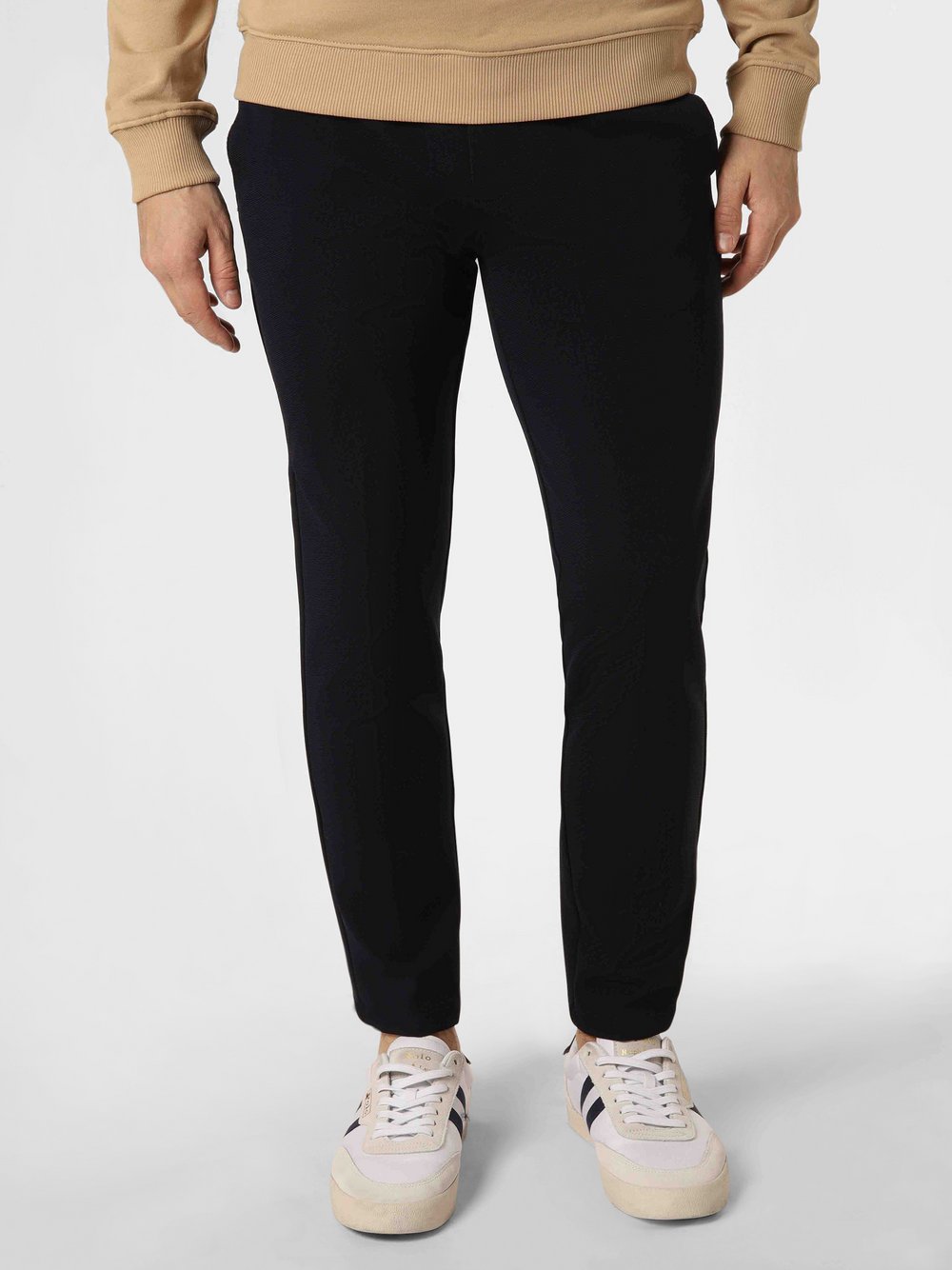 Finshley & Harding Spodnie - Tyler Mężczyźni Sztuczne włókno niebieski wypukły wzór tkaniny, 38-32