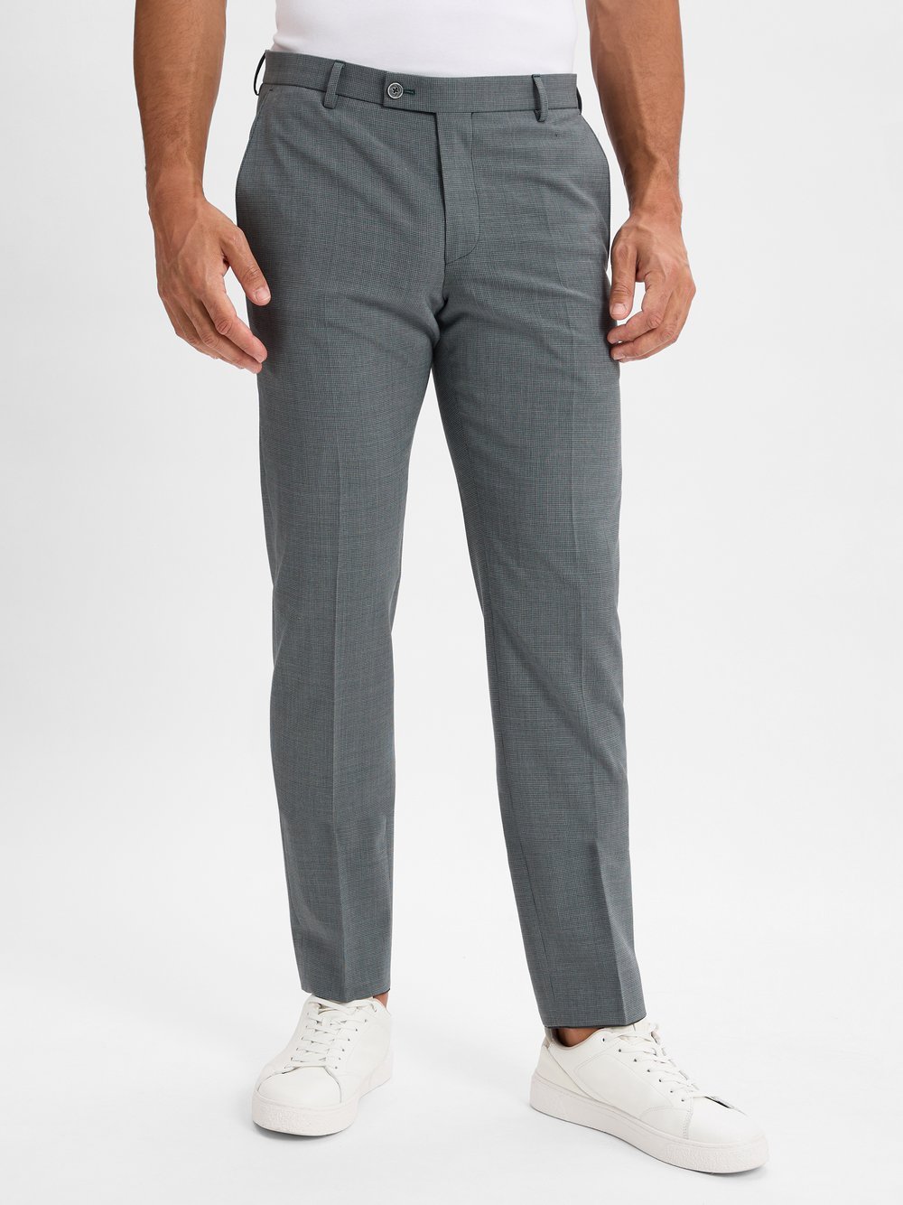 Finshley & Harding Męskie spodnie garniturowe z zawartością wełny dziewiczej - Mitch Mężczyźni Modern Fit zielony w kratkę, 52