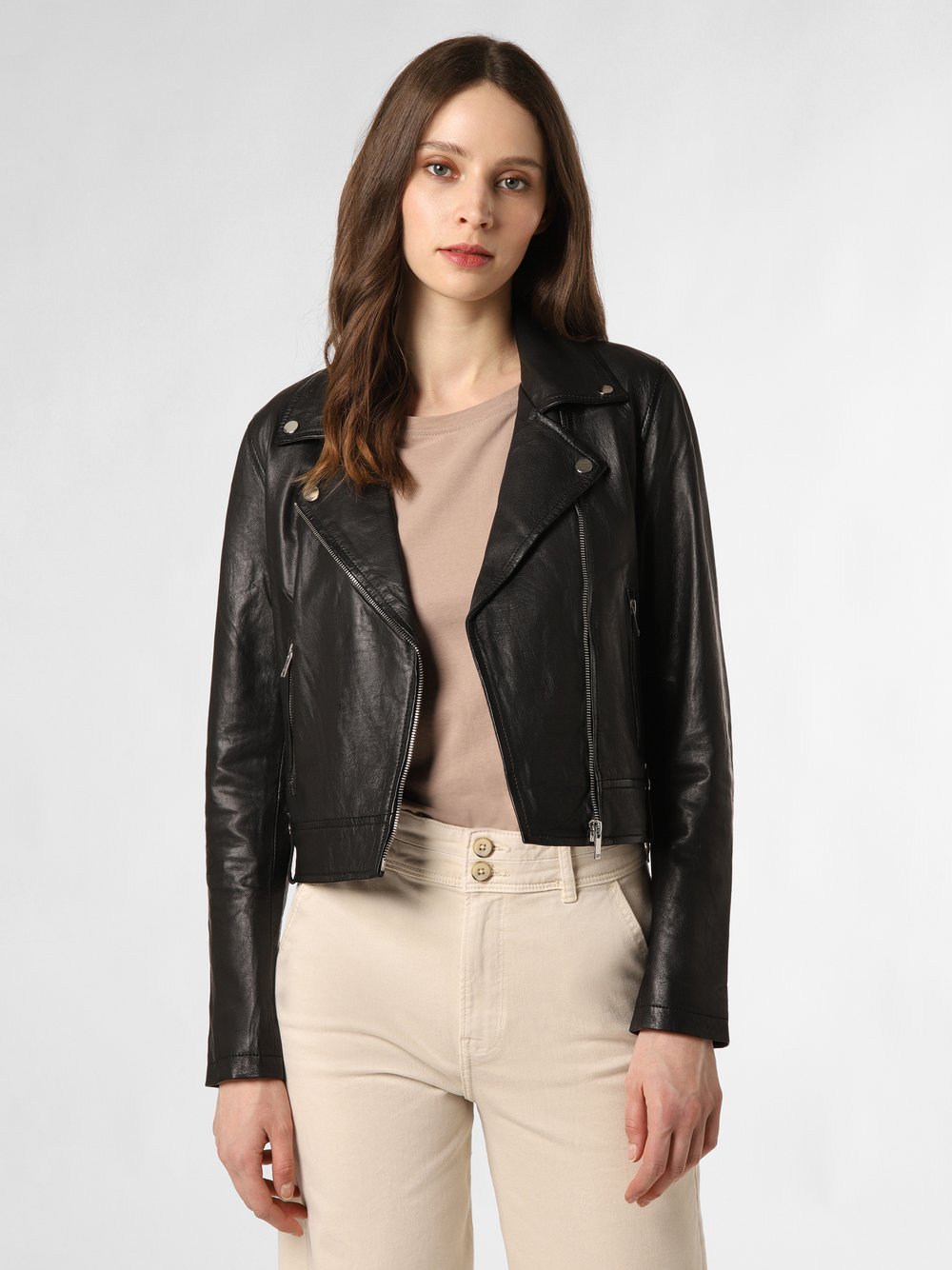 Rino & Pelle Damska kurtka skórzana - Elora Kobiety skóra czarny jednolity, 36