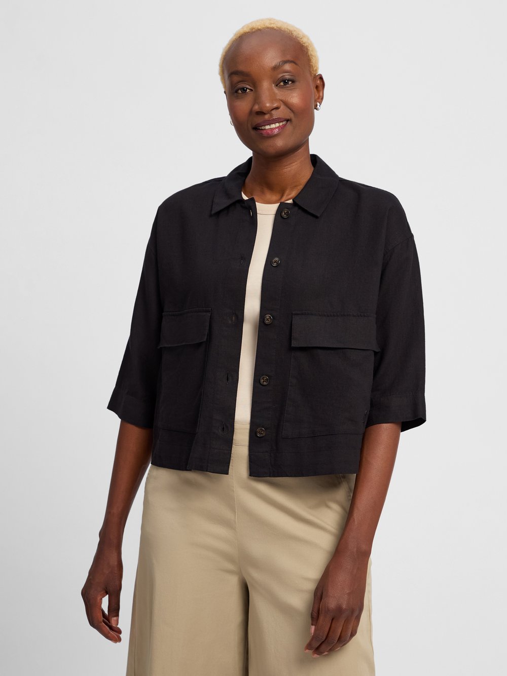 comma casual identity Damska kurtka pudełkowa z zawartością lnu Kobiety len czarny jednolity, 44