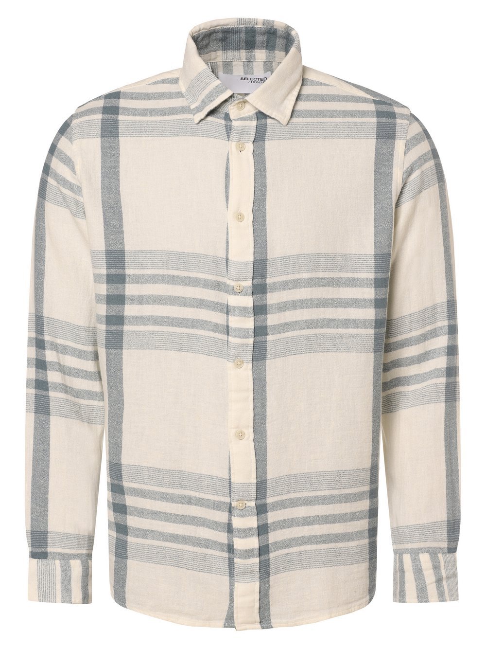 Selected Koszula męska z zawartością lnu - SLHRelax-Callum Mężczyźni Regular Fit Bawełna beżowy|niebieski w kratkę, XXL
