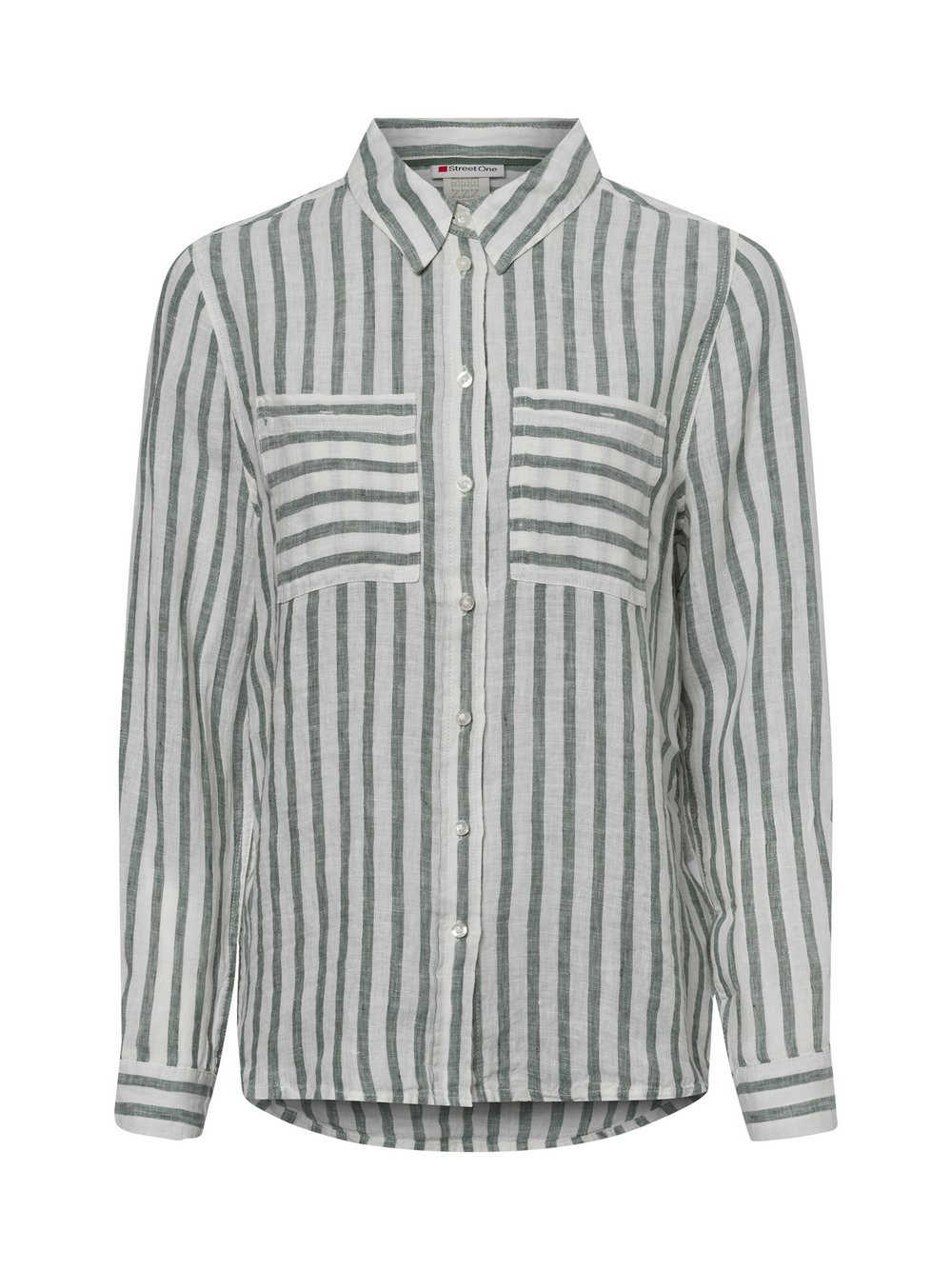 Street One Damska lniana bluzka koszulowa Kobiety len zielony w paski, 38