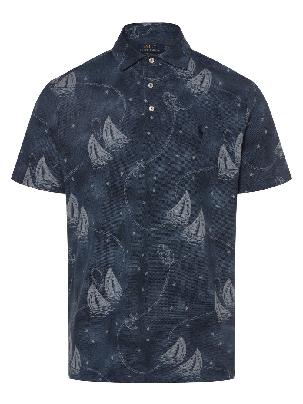 Polo Ralph Lauren Męska koszulka polo - Custom Slim Fit Mężczyźni Bawełna niebieski nadruk, L